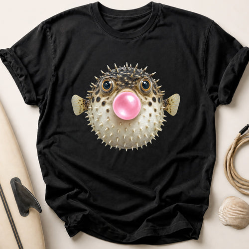 Bubble Blowing Pufferfish Tee - Black