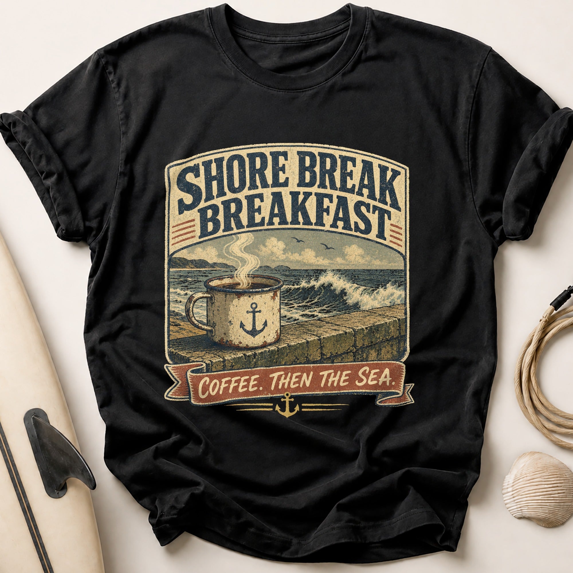 Coffee Then The Sea Tee - Black