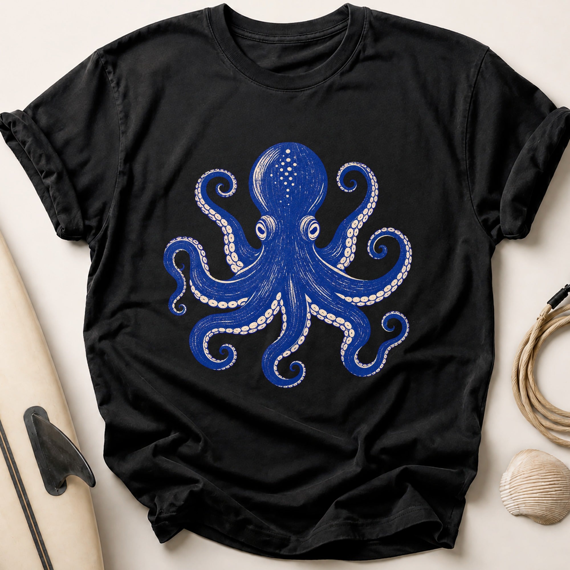 Deep Blue Octopus Tee - Black