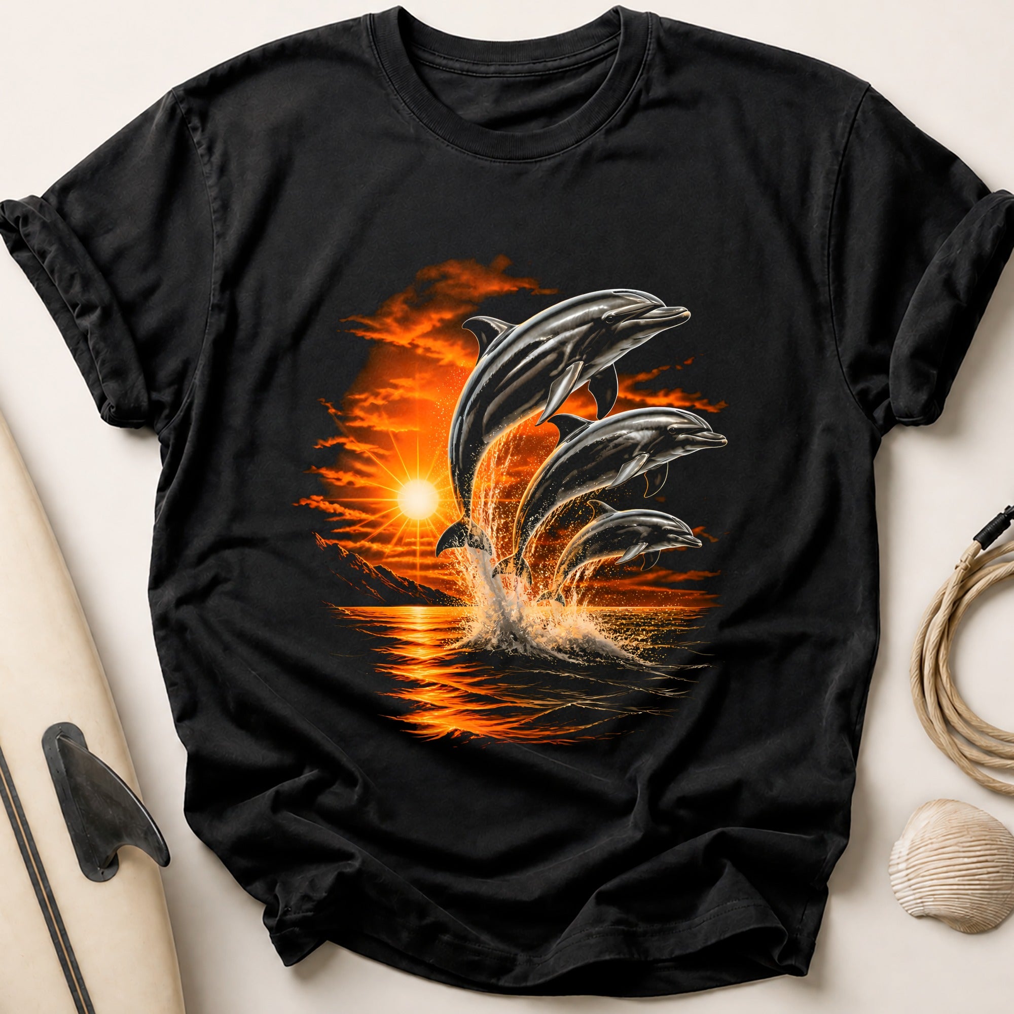 Dolphins Sunset Fire Tee - Black