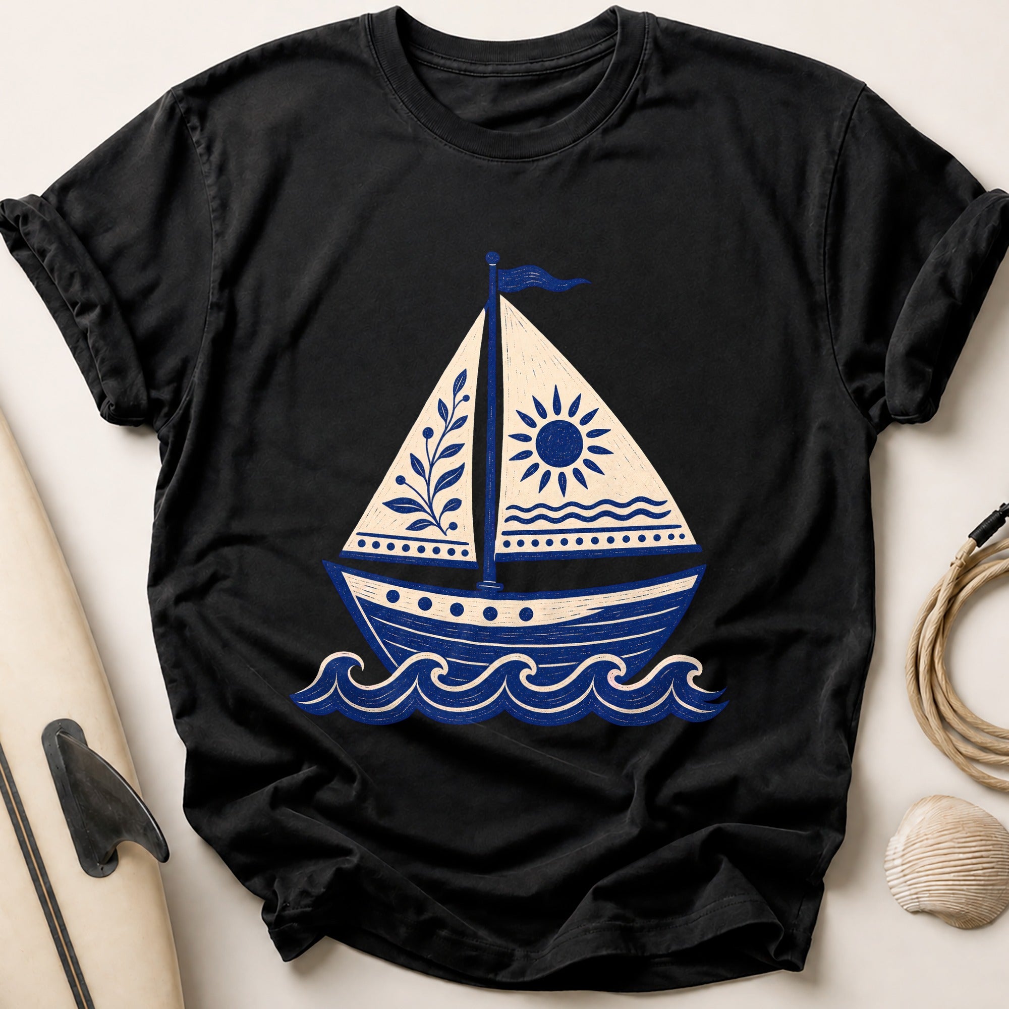 Folk Sailboat Tee - Black