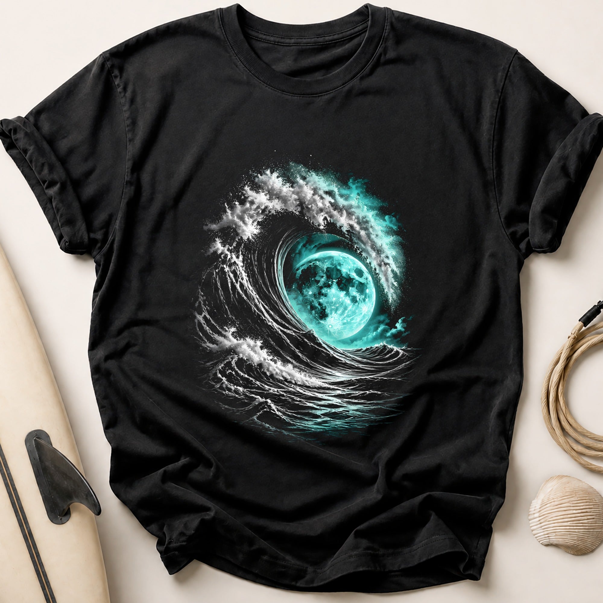 Great Wave Teal Tee - Black