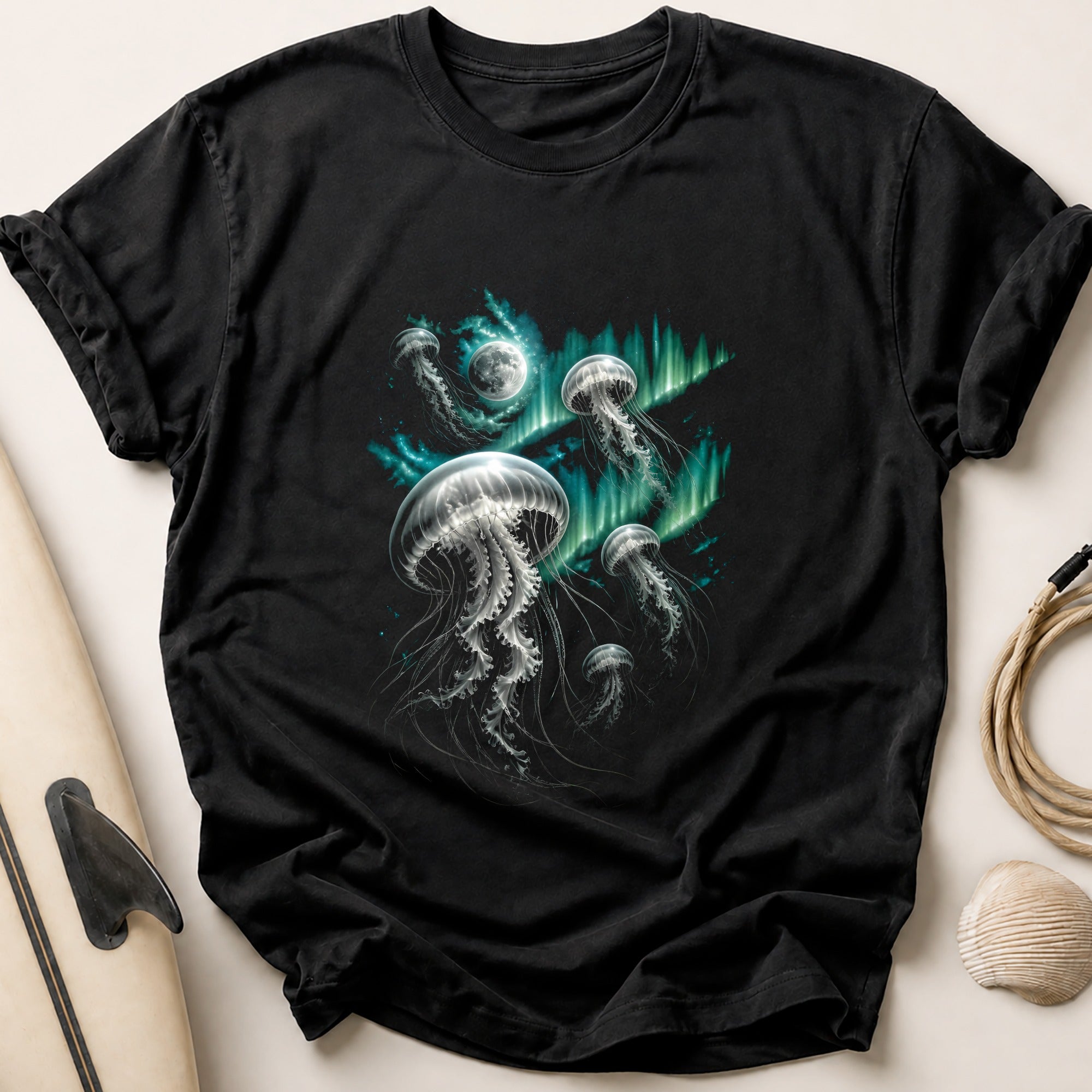 Jellyfish Aurora Teal Tee - Black