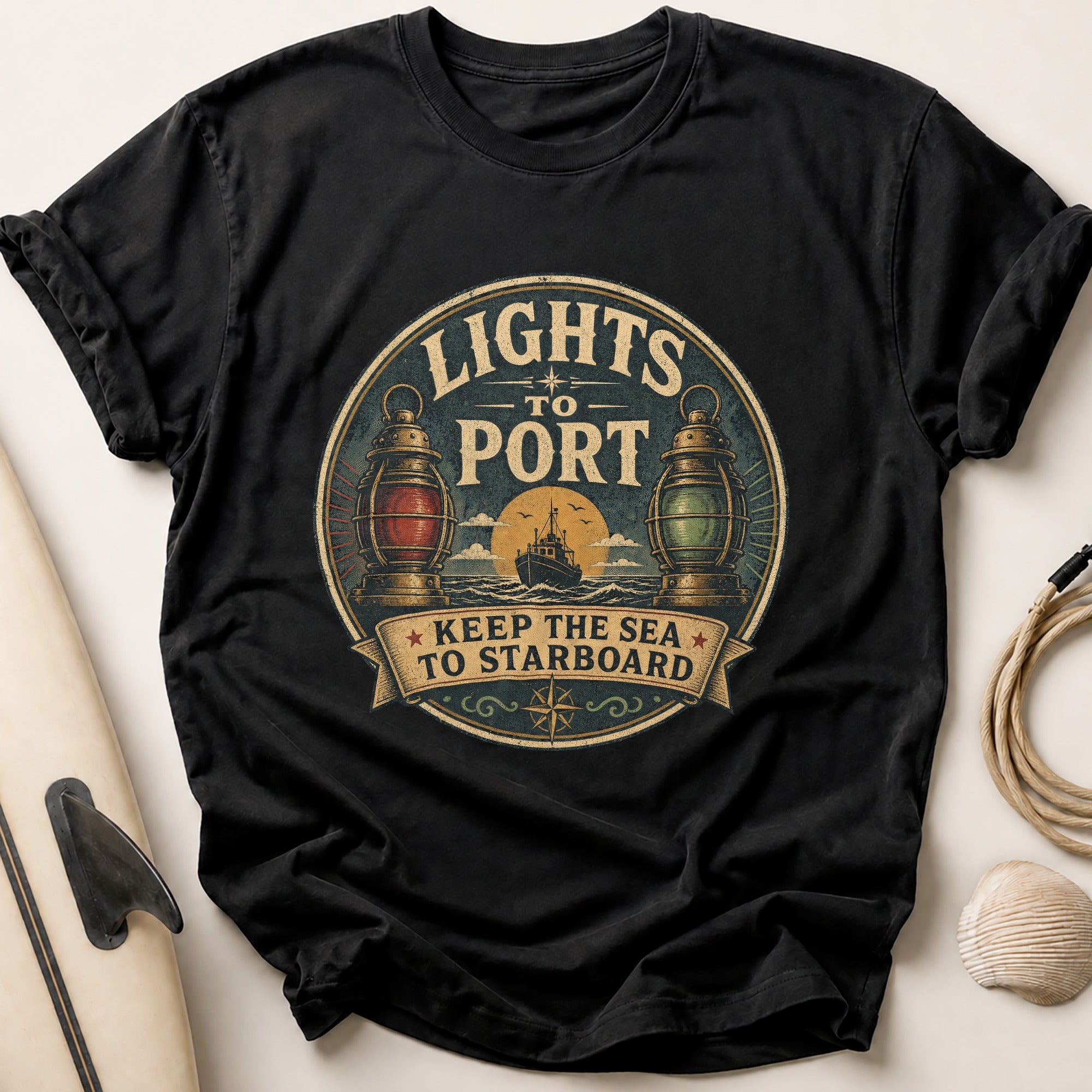 Lights To Port Tee - Black