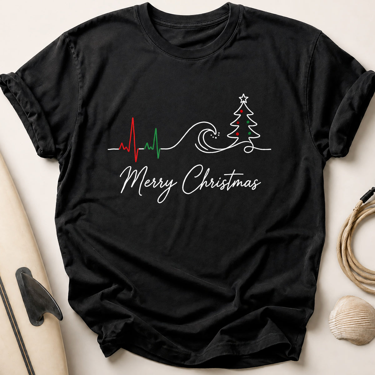 Merry Christmas Heartbeat 24 Tee - Black