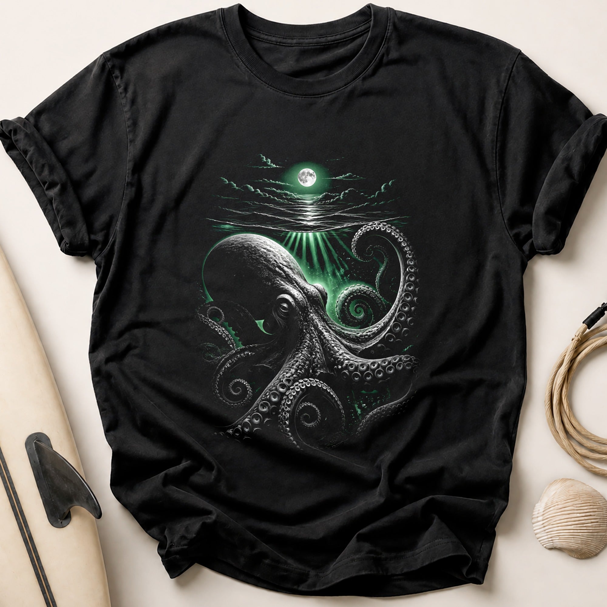 Octopus Green Glow Tee - Black