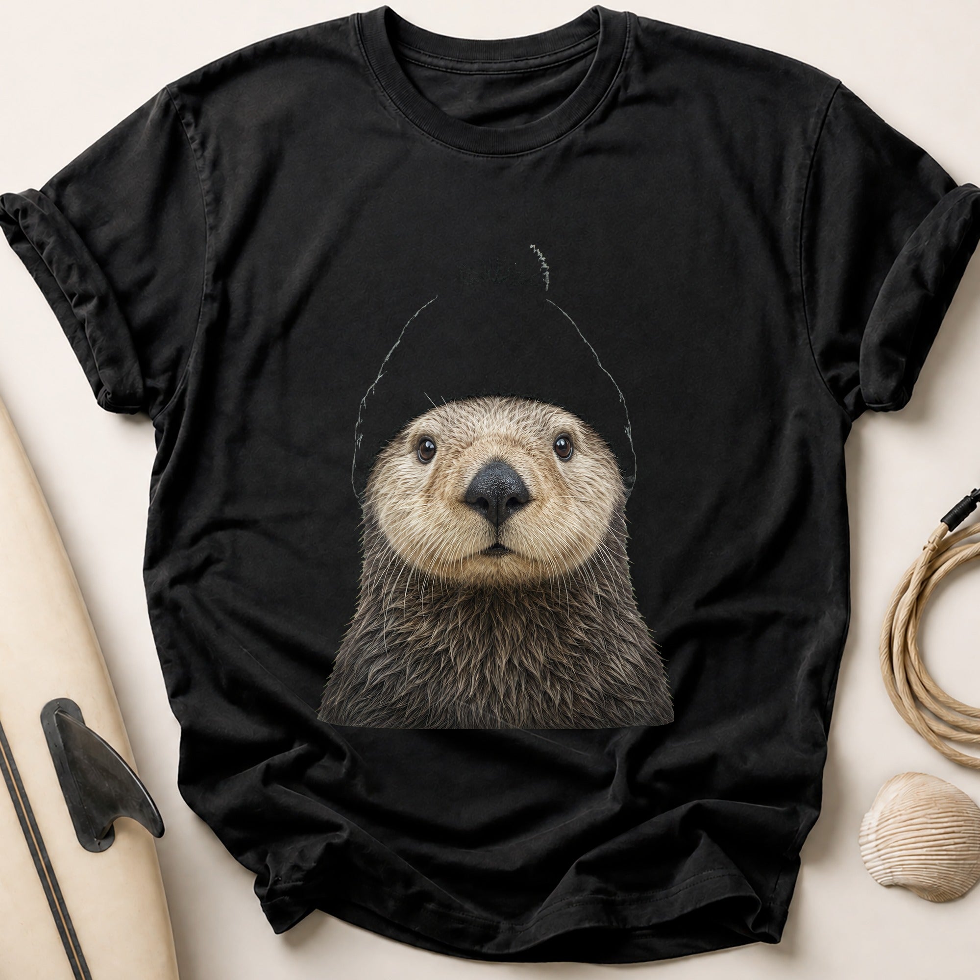 Otter In Beanie Tee - Black