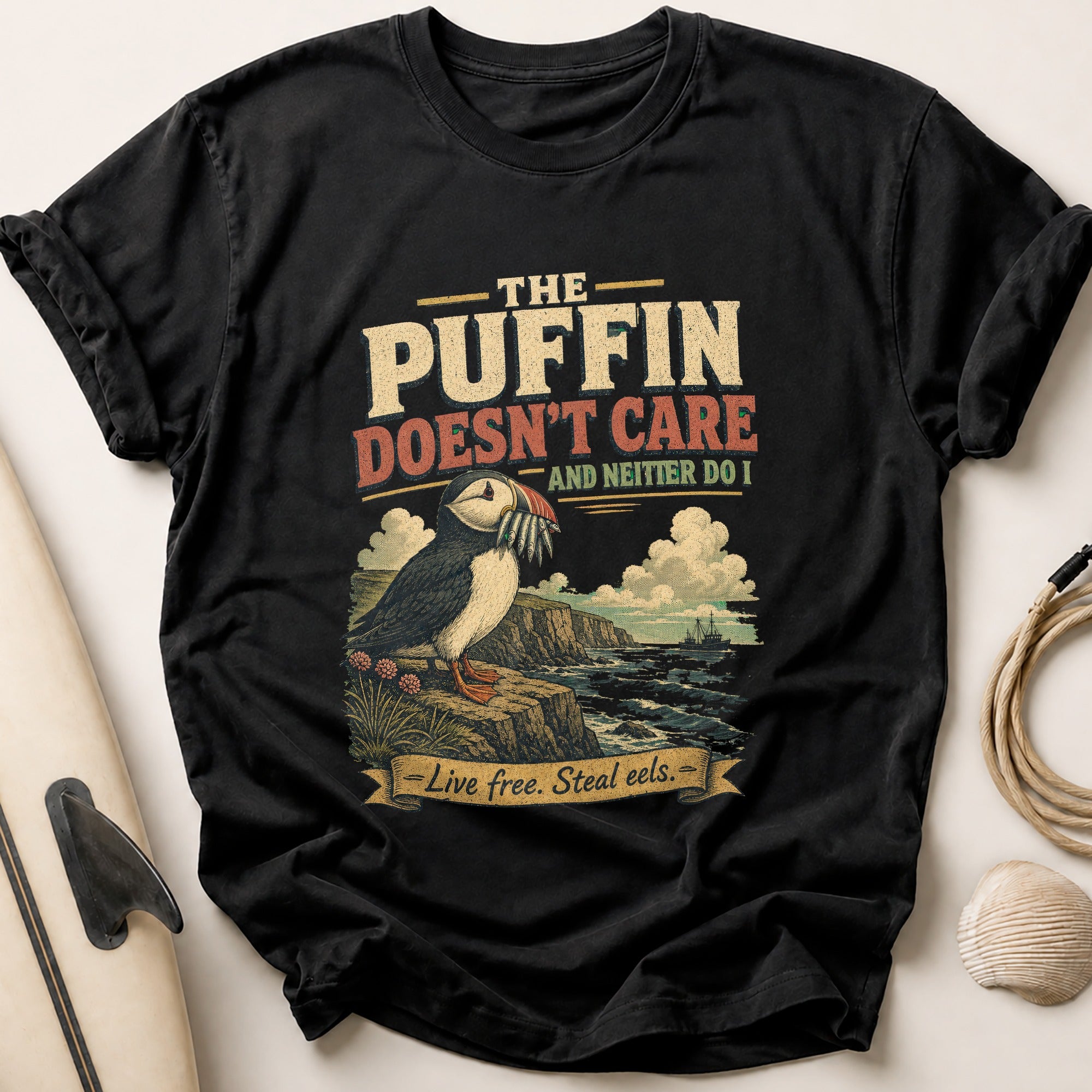 Puffin Doesn't Care Tee - Black