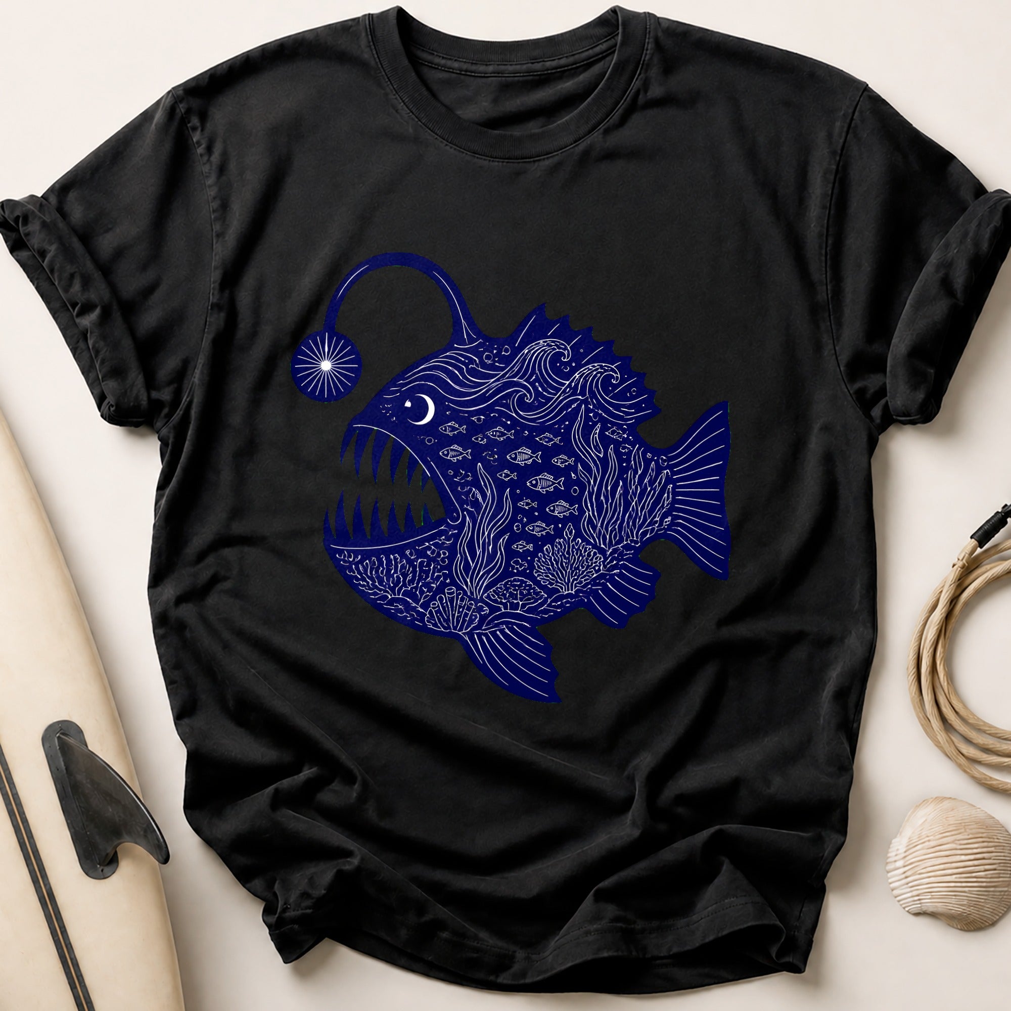 Anglerfish Deep Sea Ocean Creature Funny Tee - Black