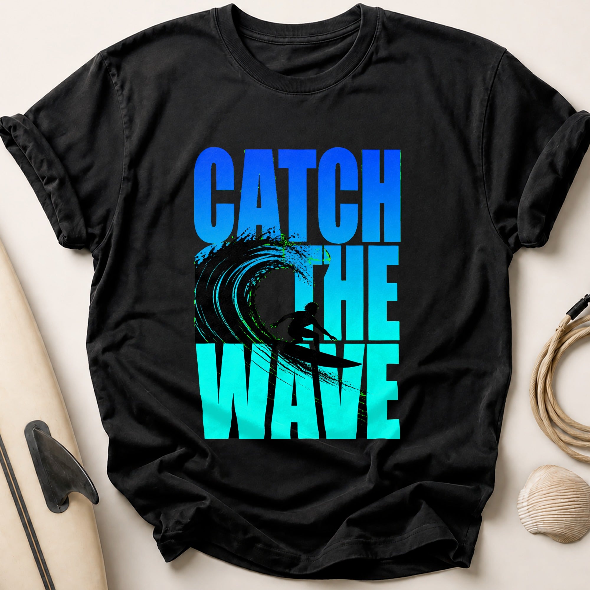 Catch the Wave Surfer Tee - Black