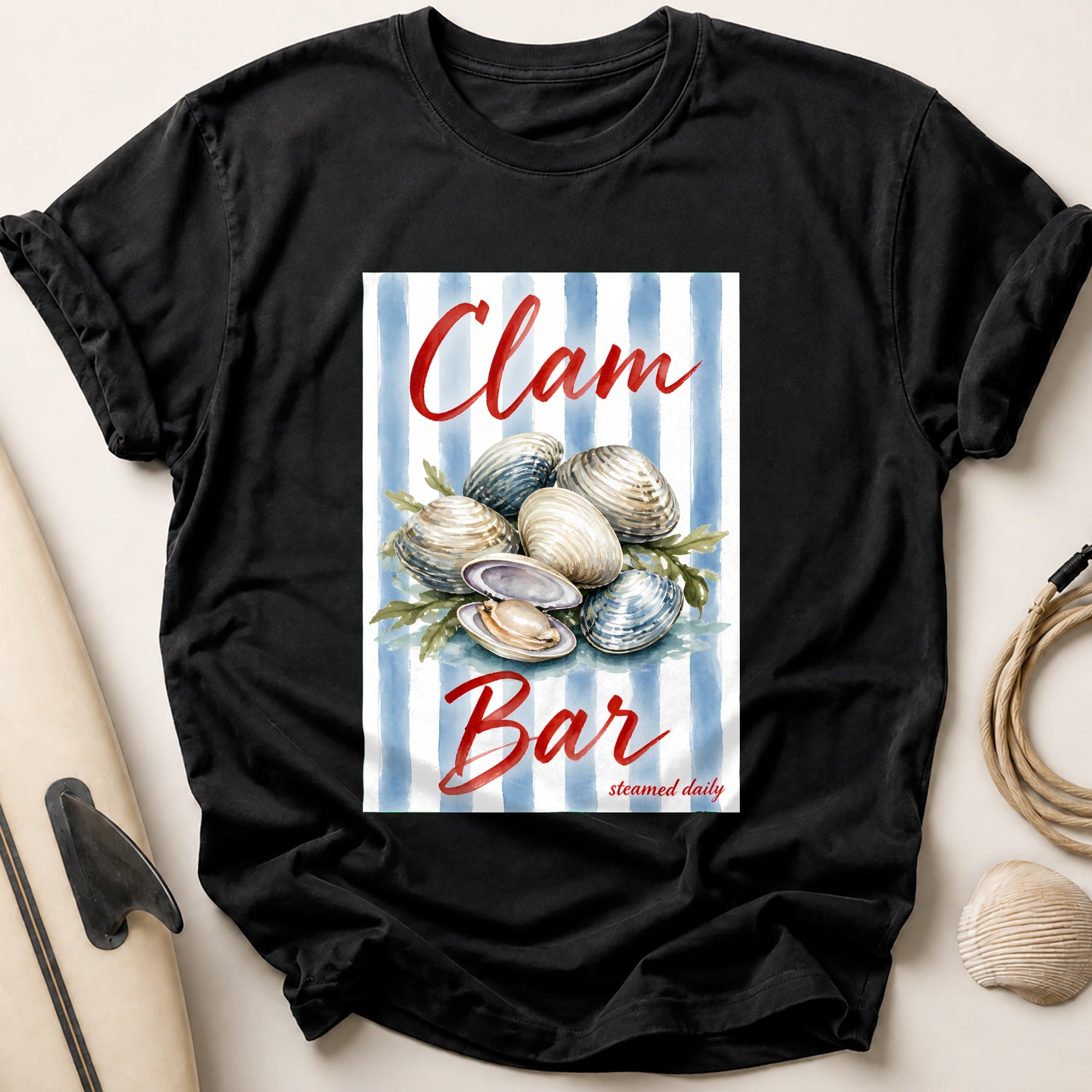 Clam Bar Steamed Seafood Casual Tee - Black
