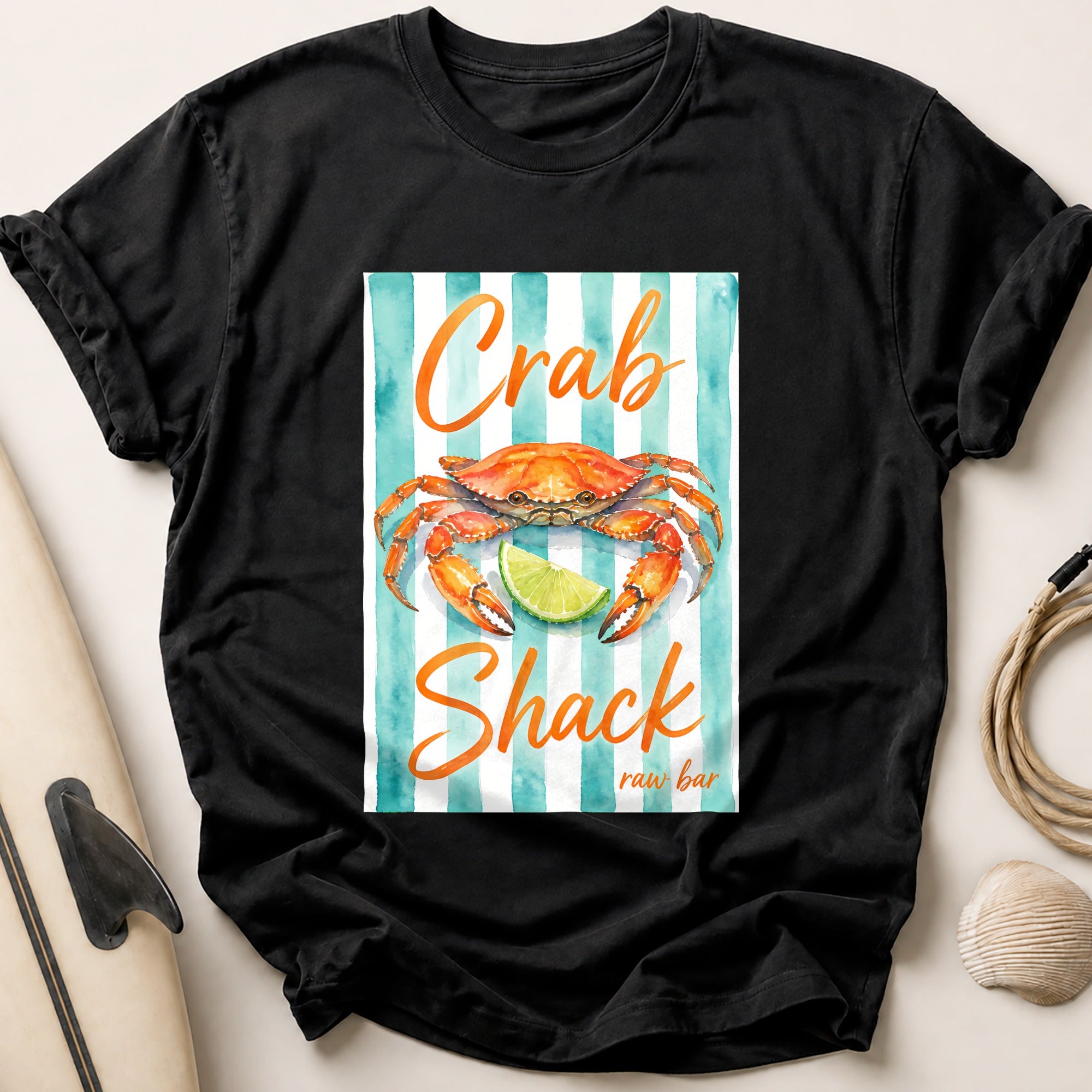 Crab Shack Raw Bar Seafood Coastal Tee - Black
