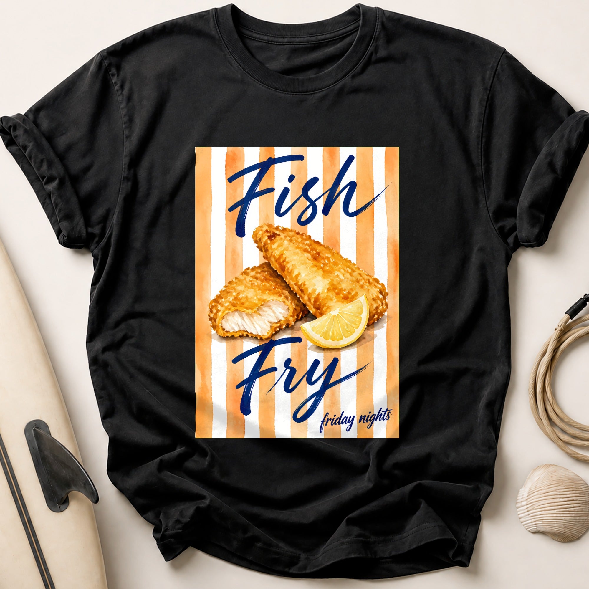 Fish Fry Friday Nights Seafood Lover Funny Tee - Black