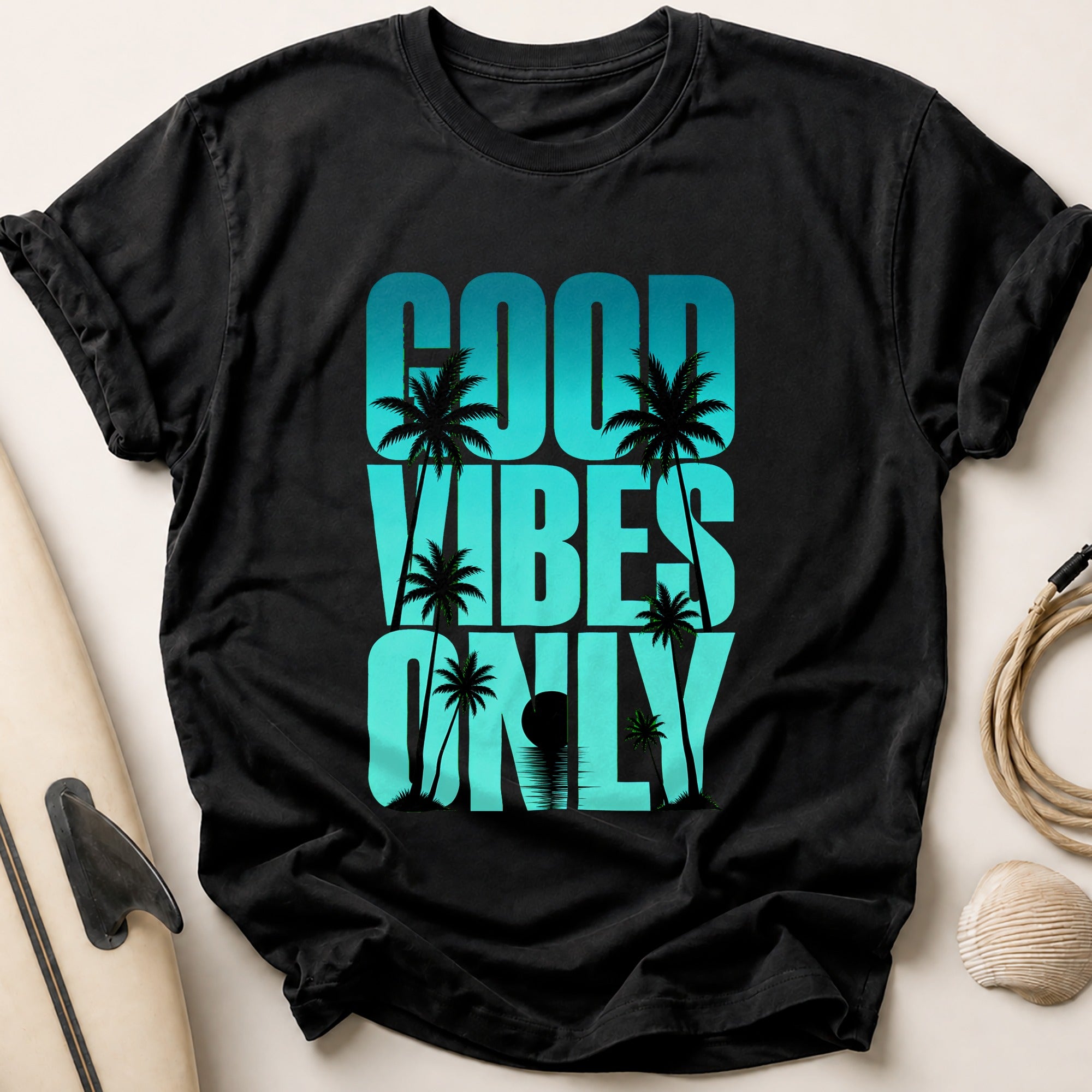 Good Vibes Palm Tree Tropical Tee - Black