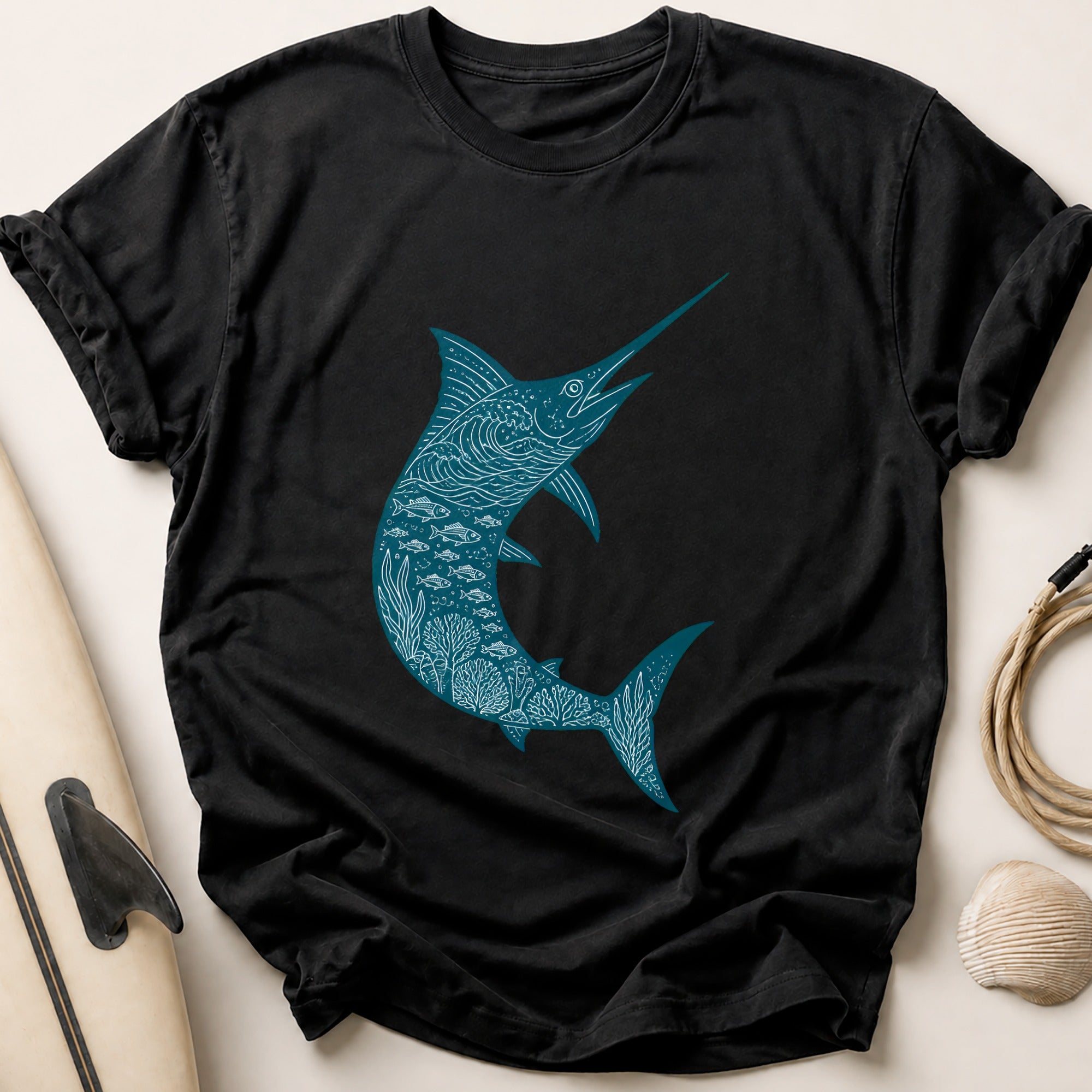 Marlin Fishing Ocean Angler Tee - Black