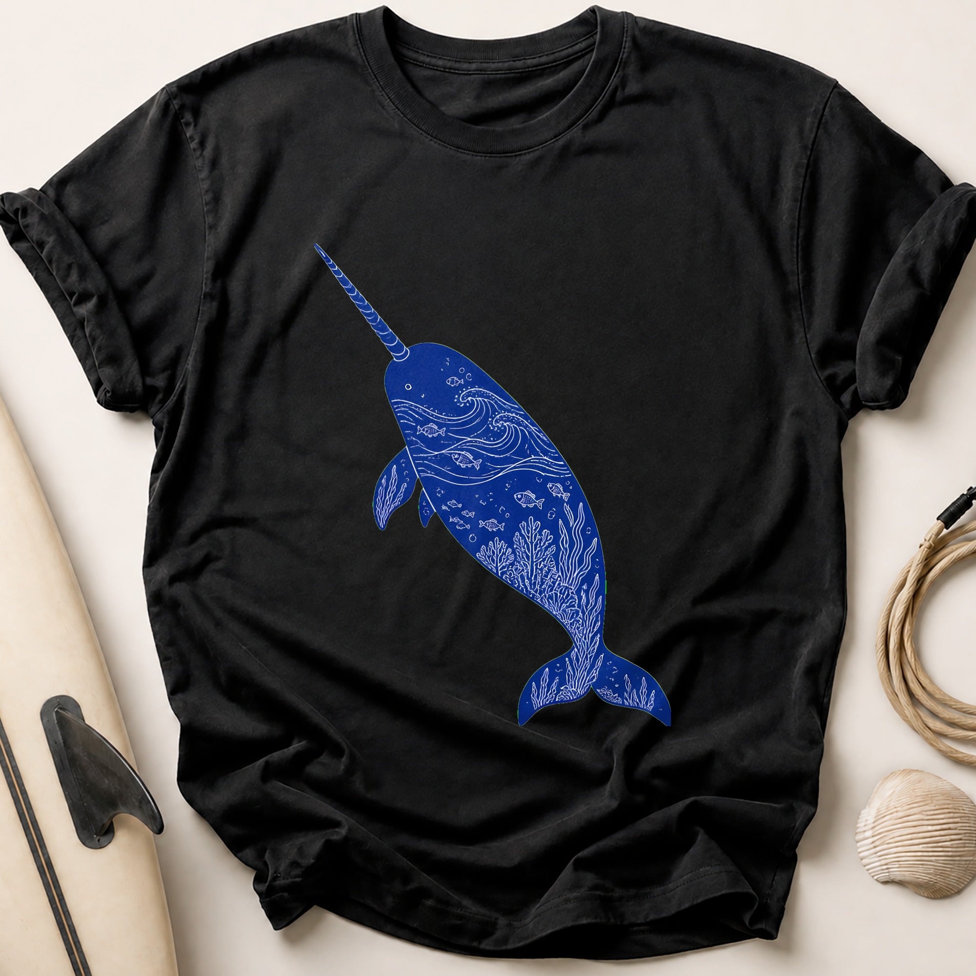 Narwhal Ocean Marine Wildlife Tee - Black