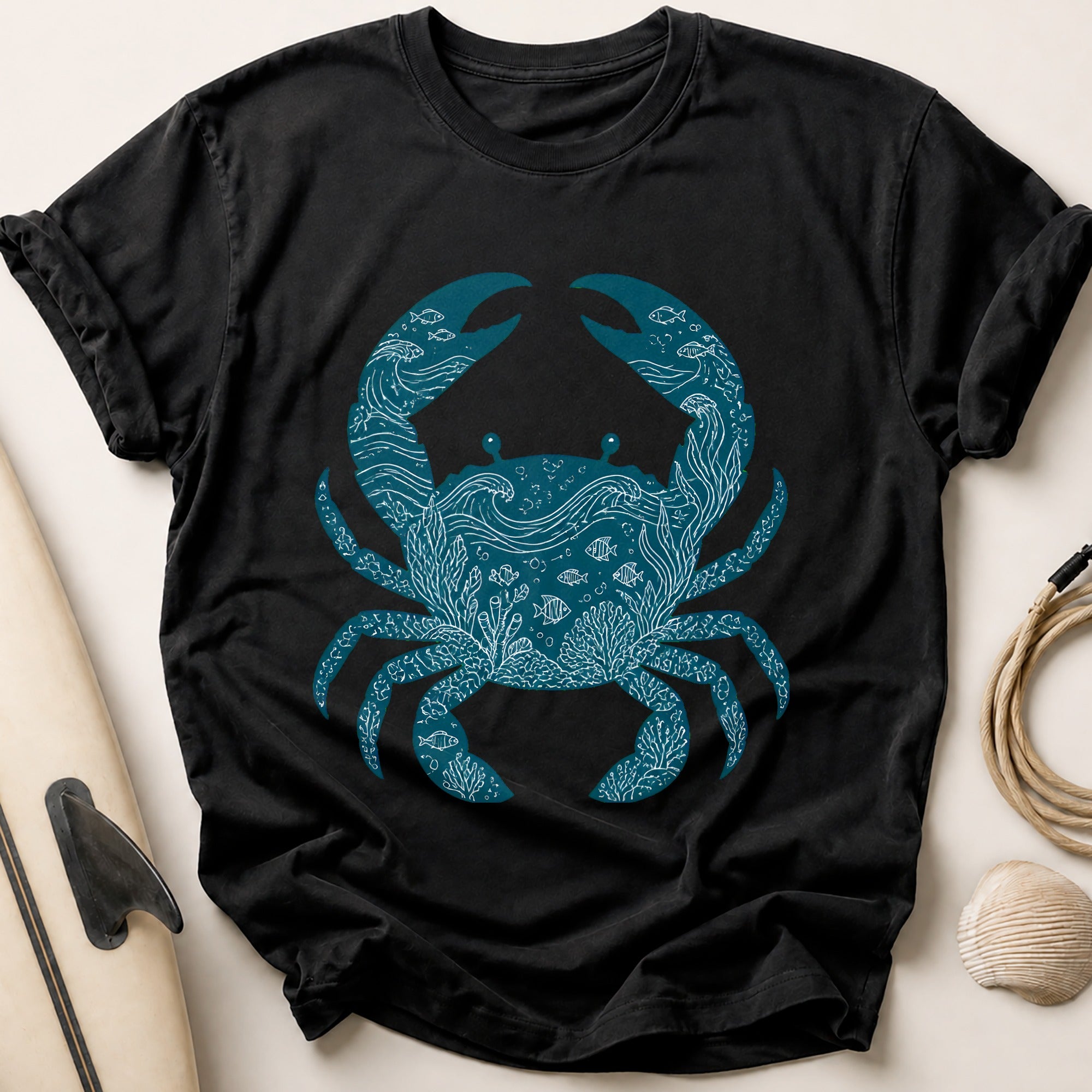 Ocean Crab Marine Beach Coastal Tee - Black