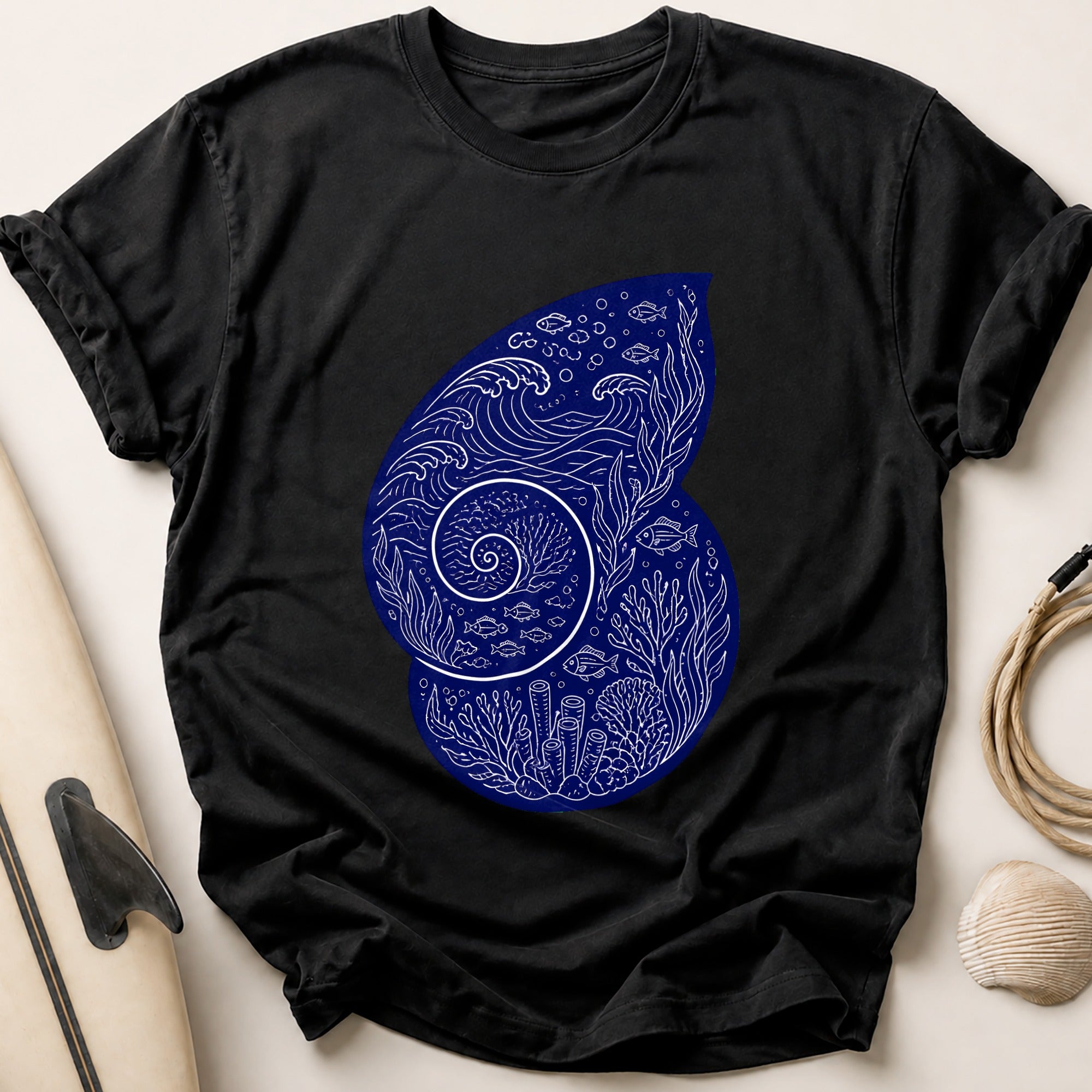 Ocean Nautilus Seashell Marine Tee - Black