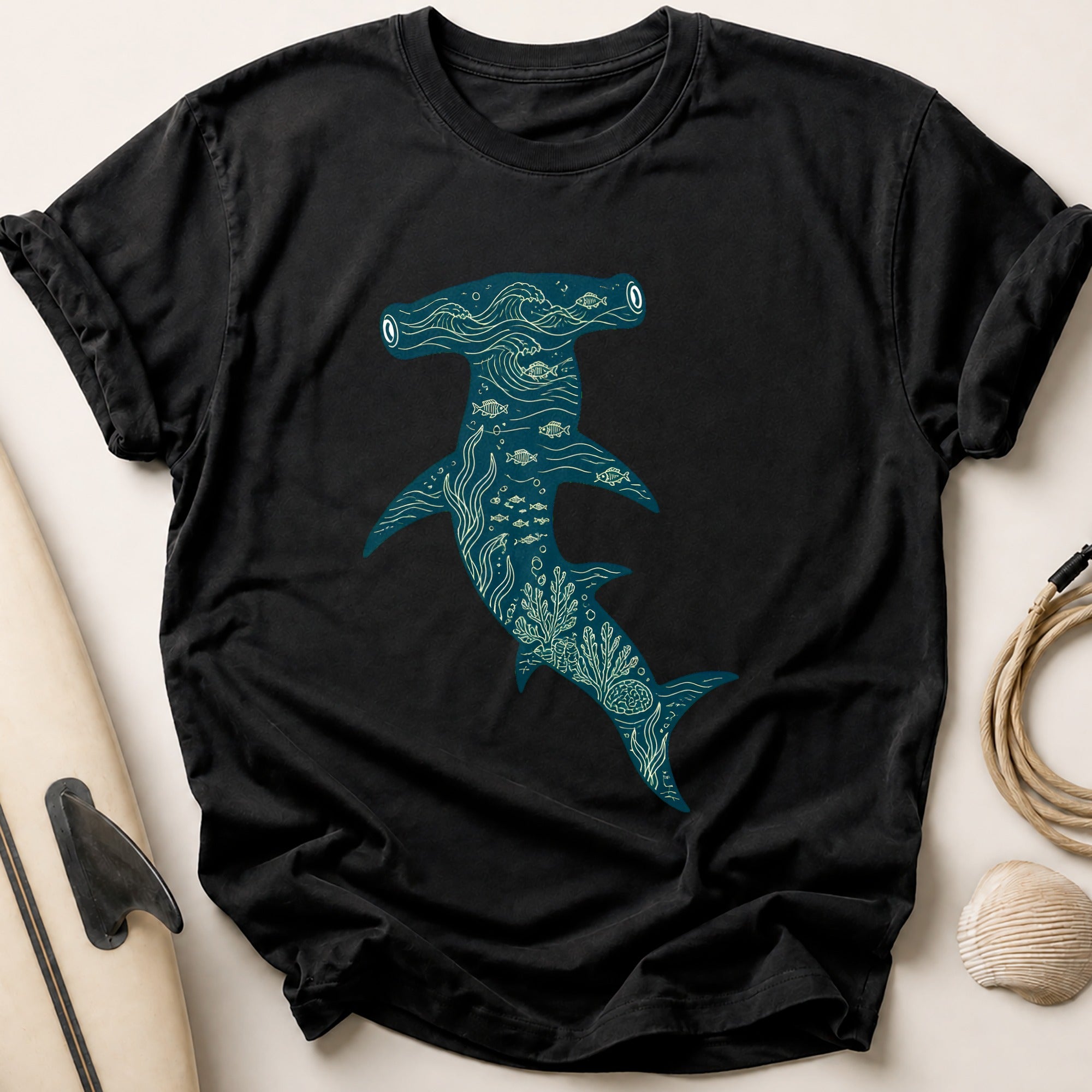Ocean Shark Marine Life Fishing Tee - Black