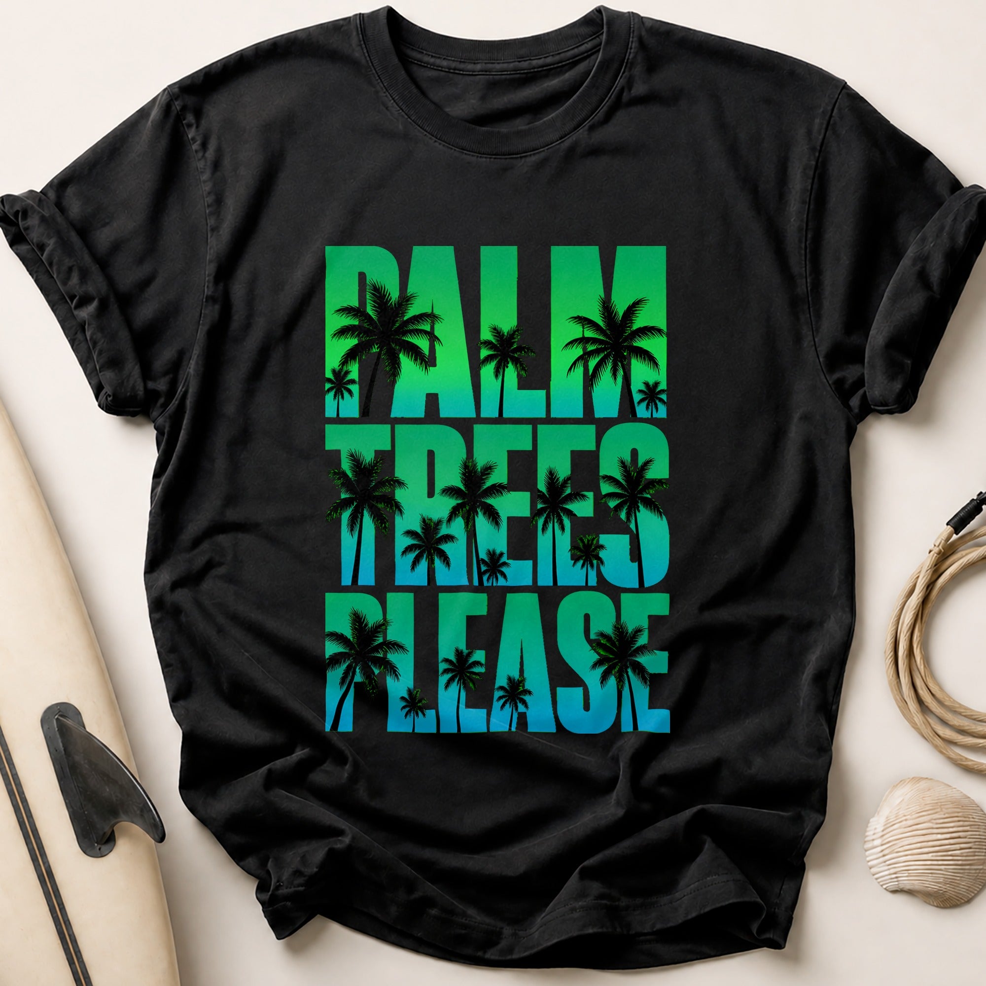 Palm Island Vibes Tropical Summer Funny Tee - Black