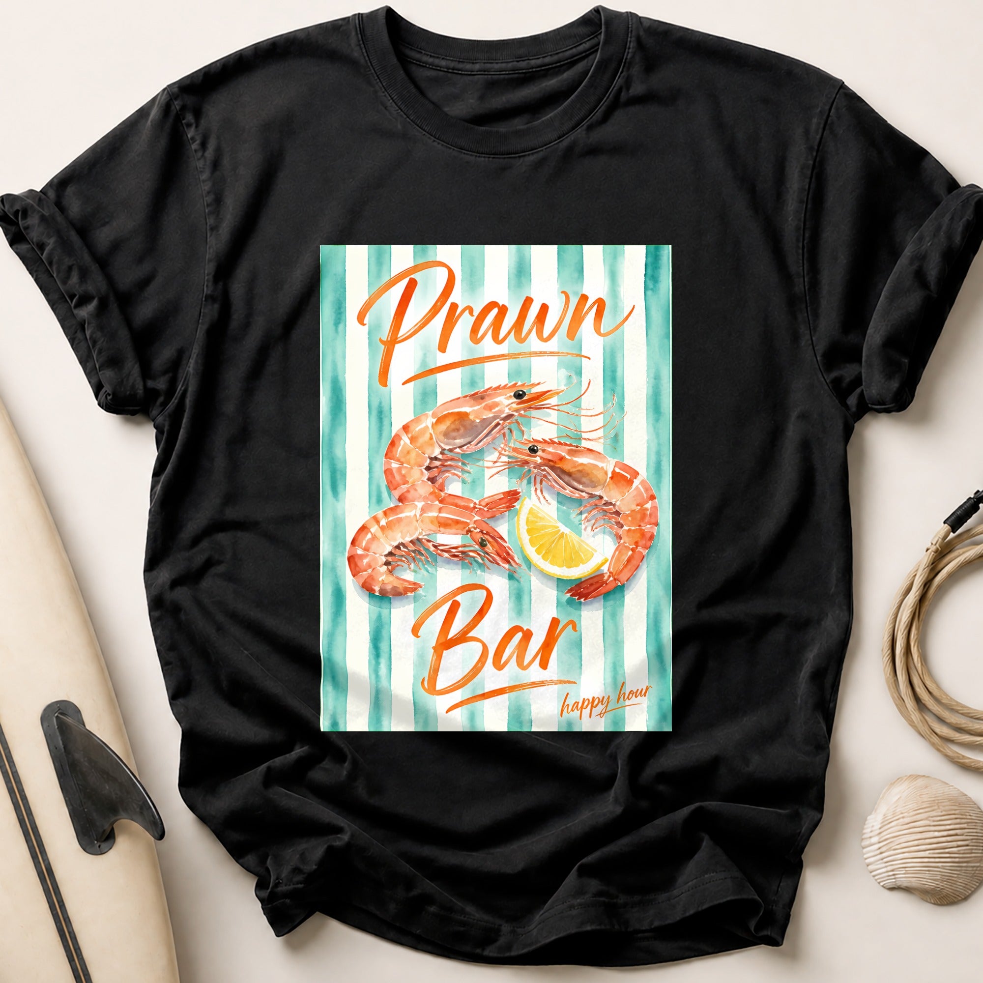 Prawn Bar Happy Hour Seafood Restaurant Tee - Black