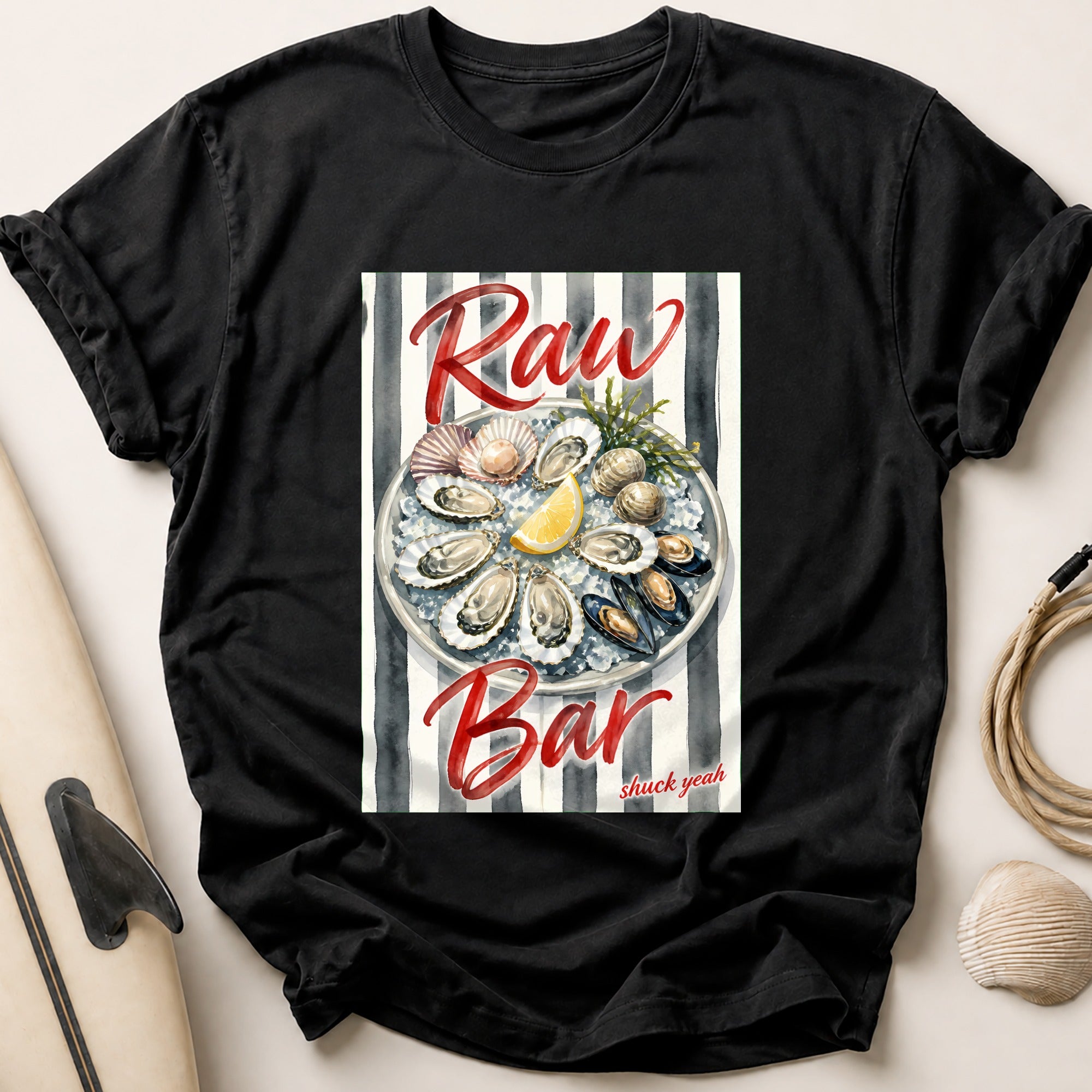 Raw Bar Shuck Yeah Oyster Seafood Funny Tee - Black
