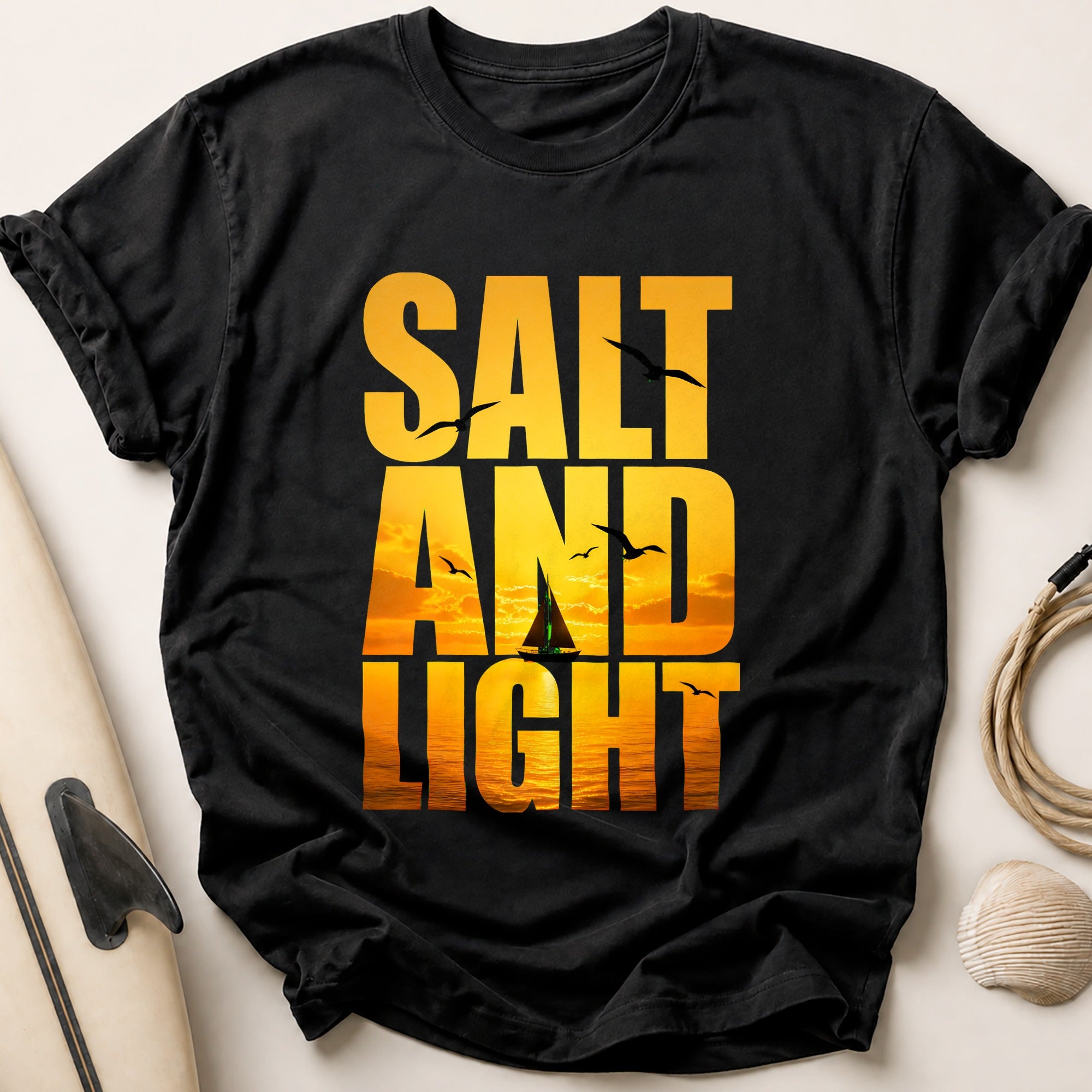 Salt and Light Sailboat Ocean Sunset Tee - Black
