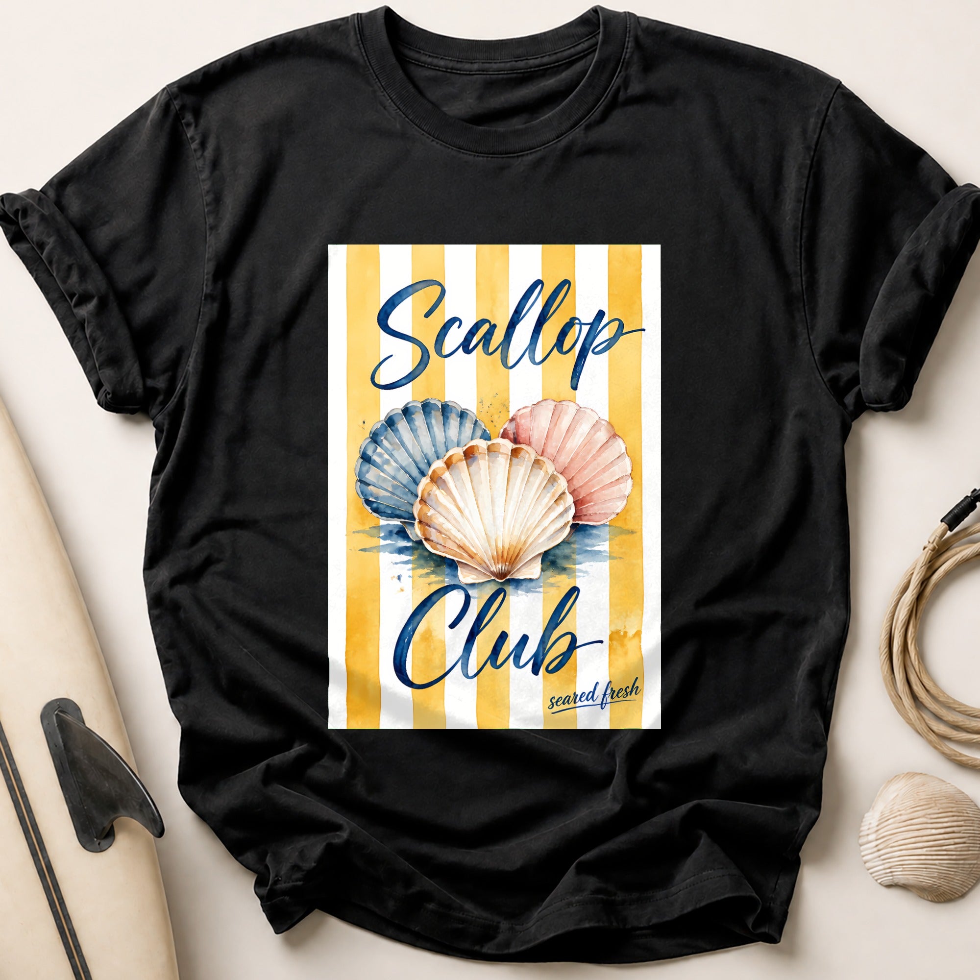 Scallop Club Scared Fresh Seafood Coastal Tee - Black