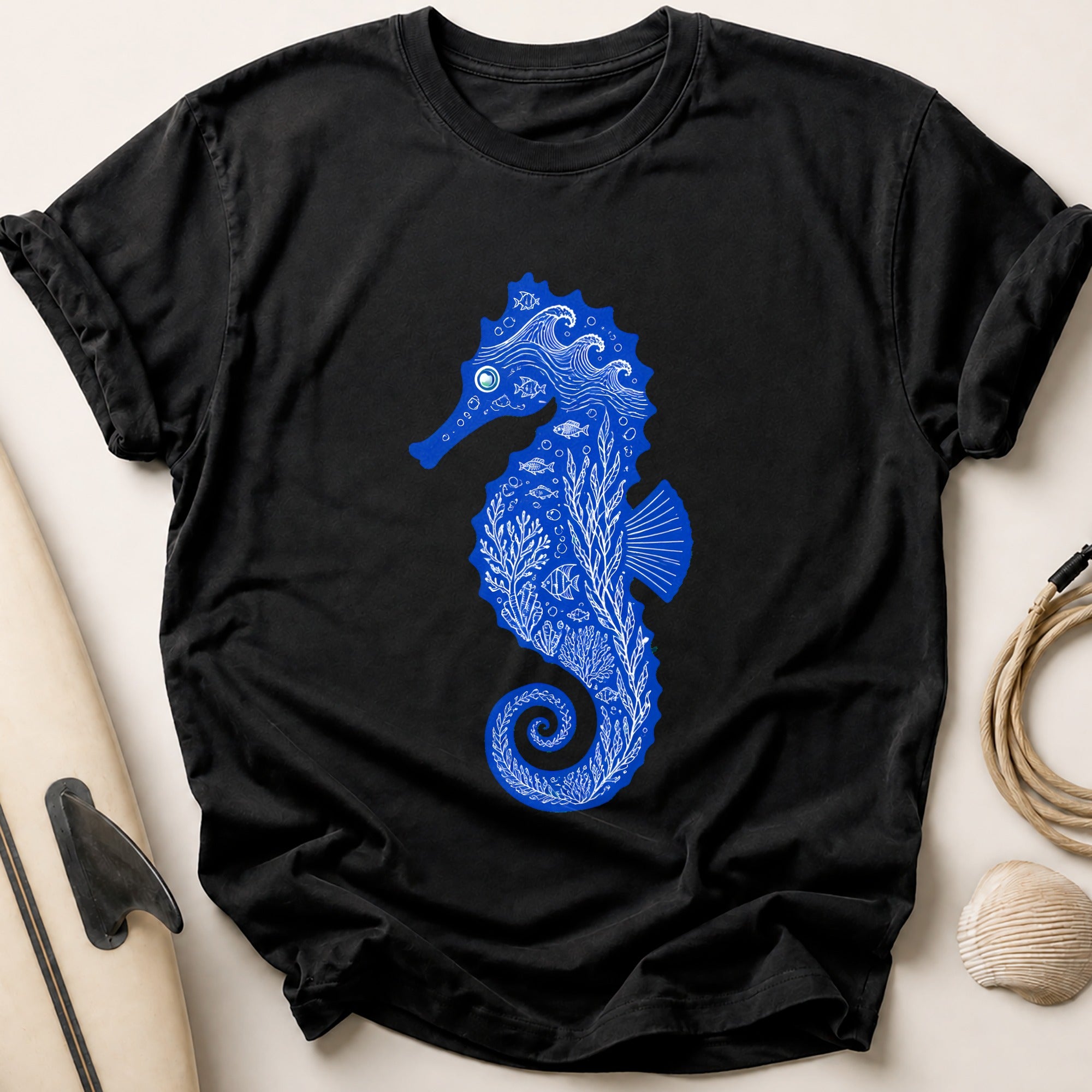 Seahorse Ocean Marine Life Tee - Black
