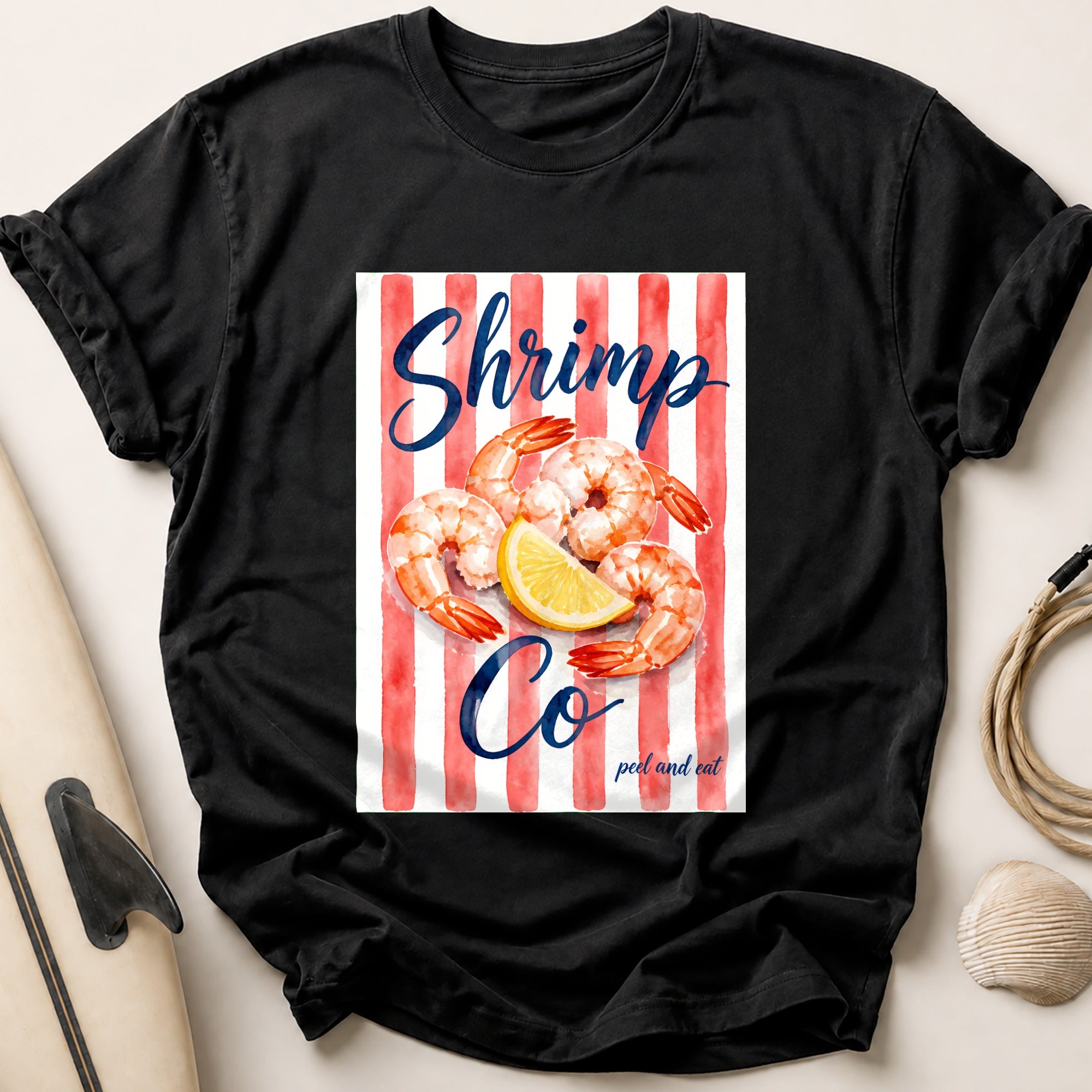 Shrimp Co Peel and Eat Seafood Funny Tee - Black