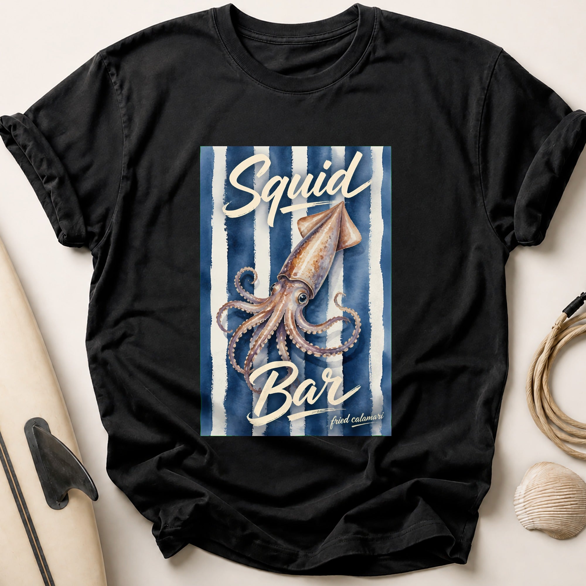 Squid Bar Fried Calamari Seafood Restaurant Funny Tee - Black