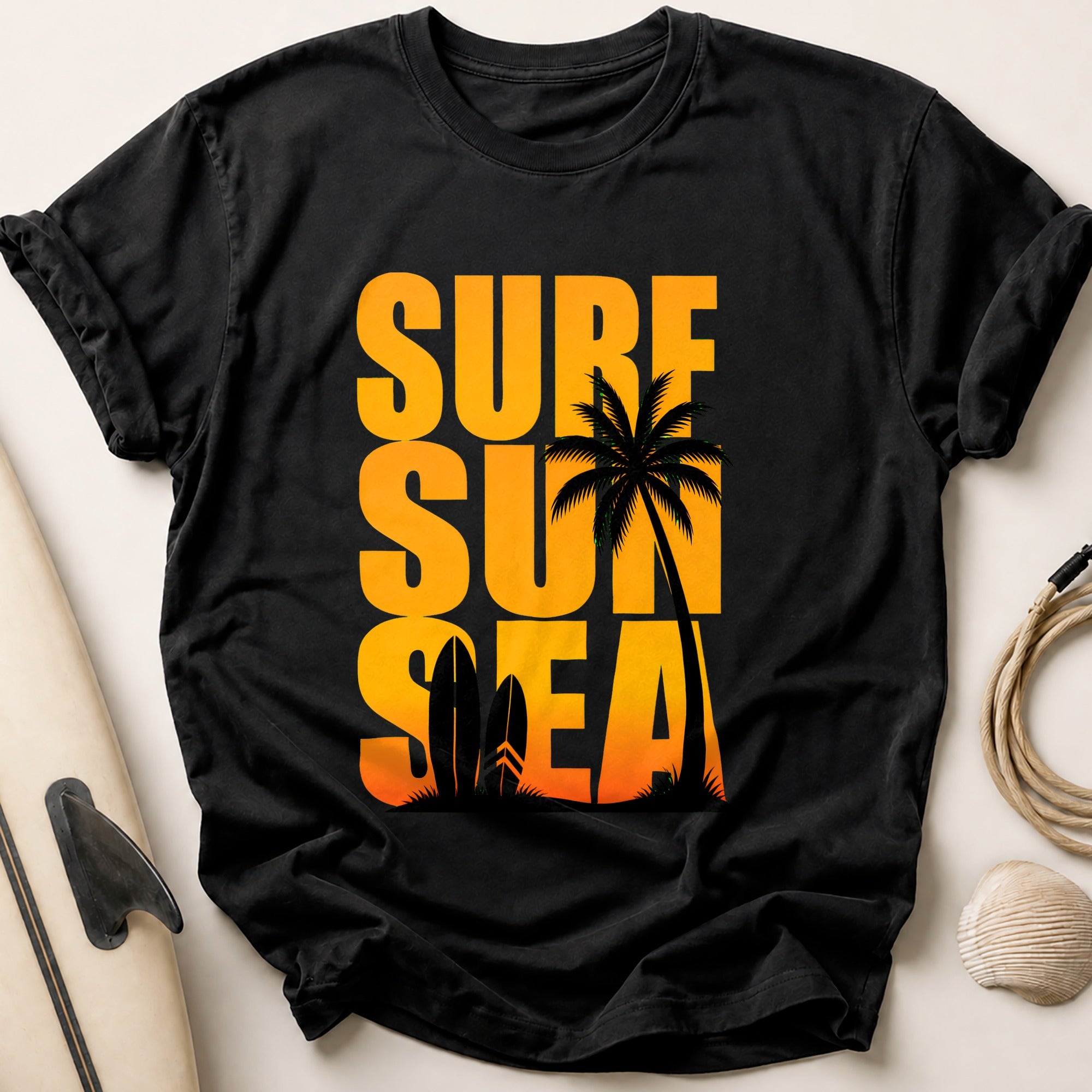 Surf Sun Sea Beach Tropical Tee - Black