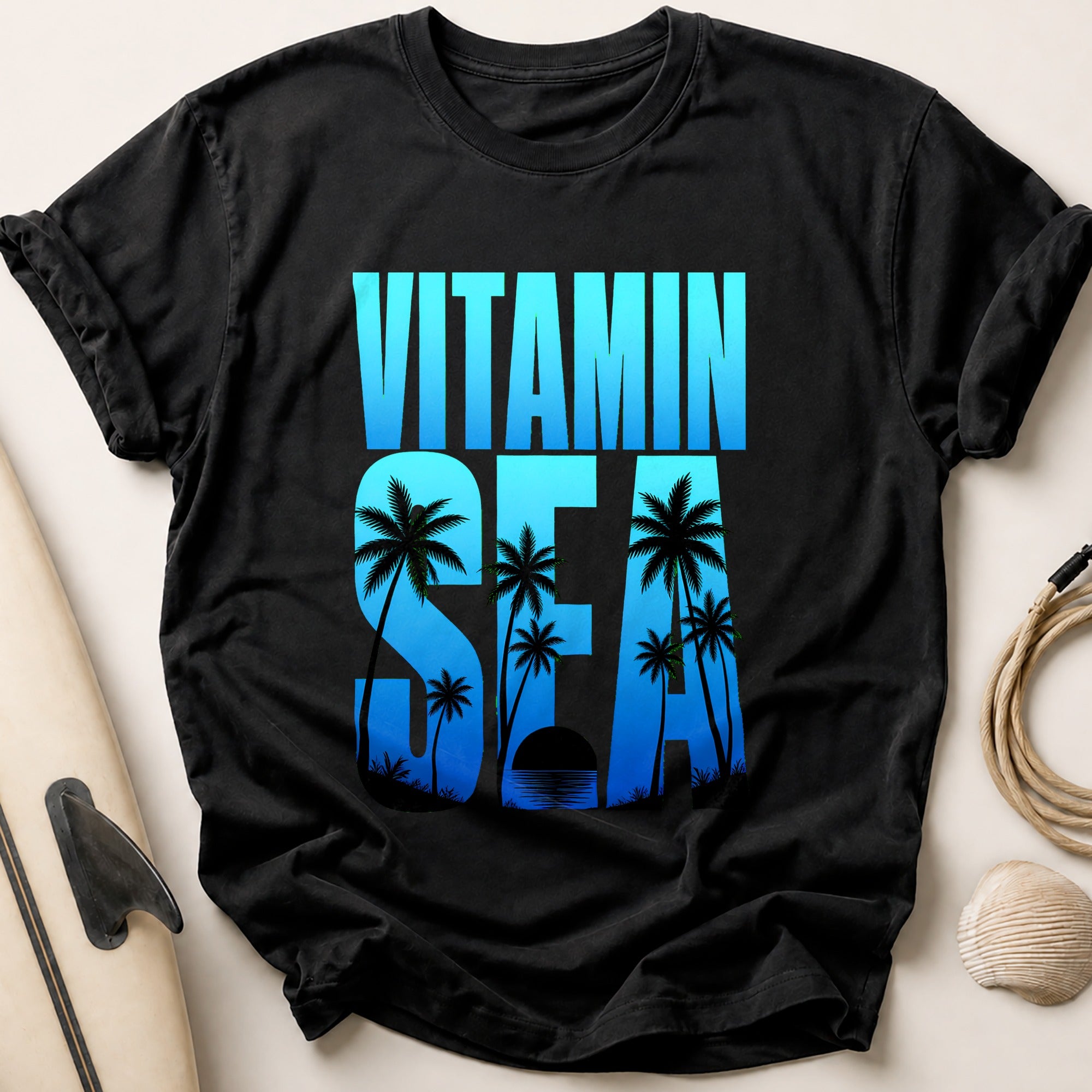 Vitamin Sol Palm Trees Sunset Funny Tee - Black