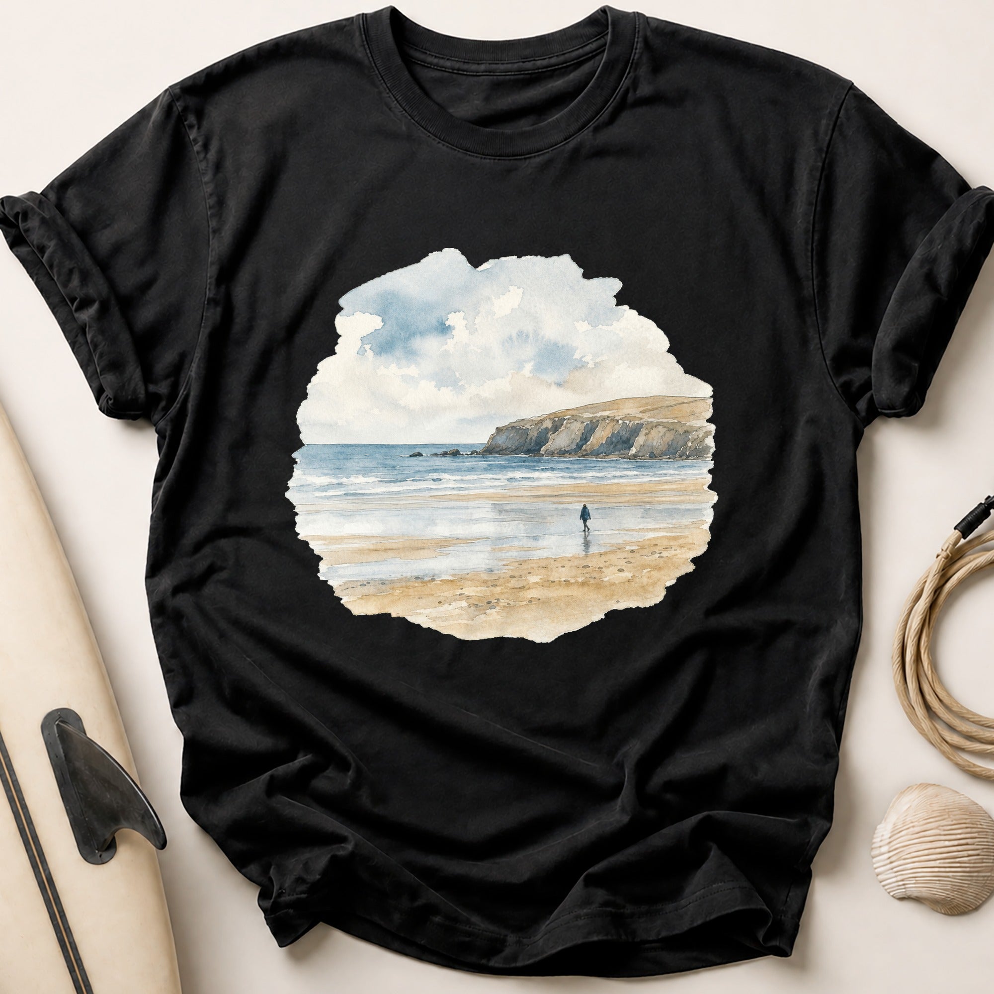 Watercolour Beach Bands Tee - Black