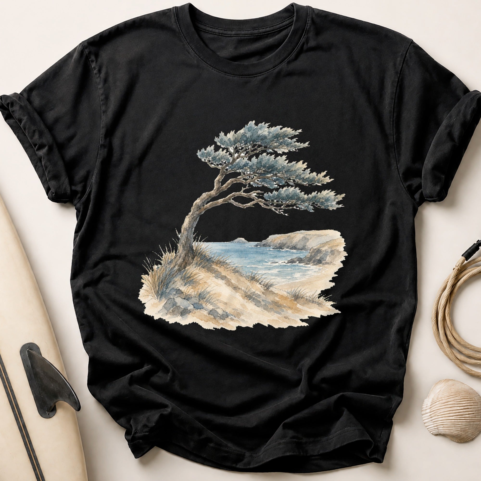 Watercolour Windswept Pine Tee - Black
