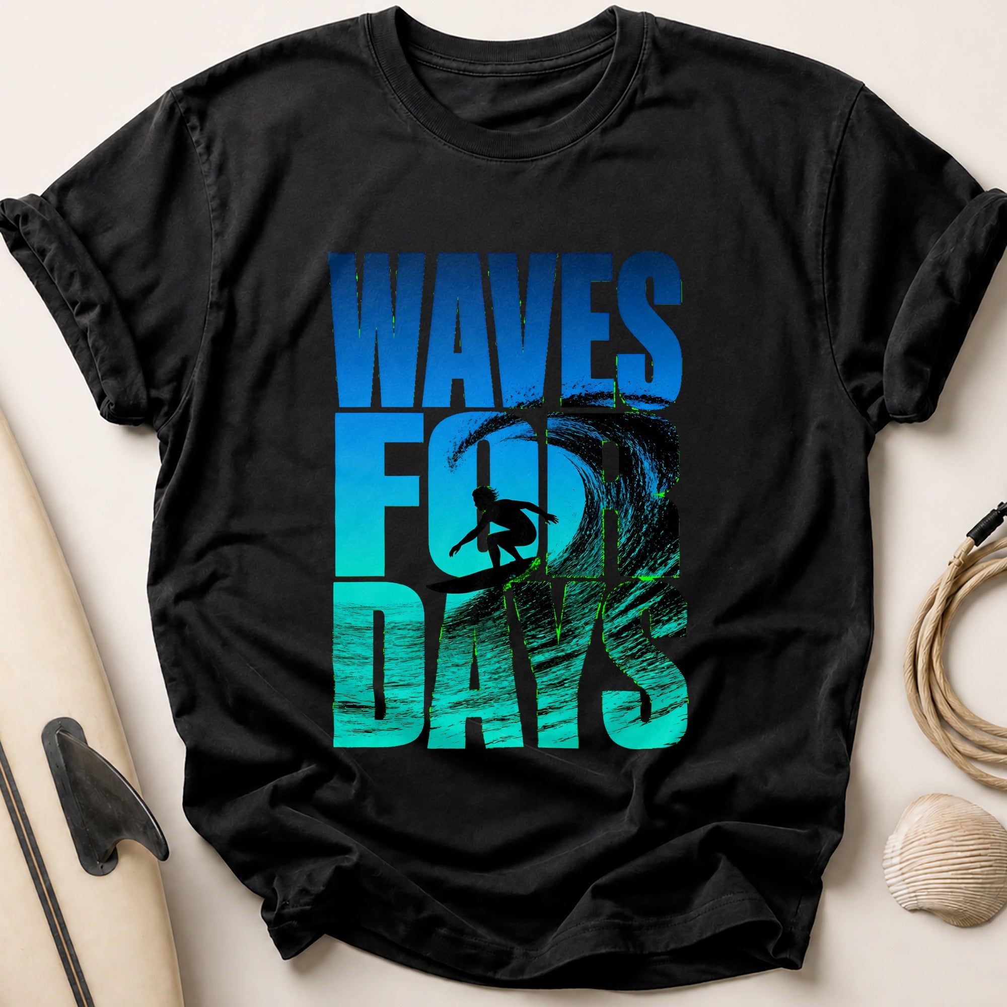 Waves for Days Surfer Tee - Black