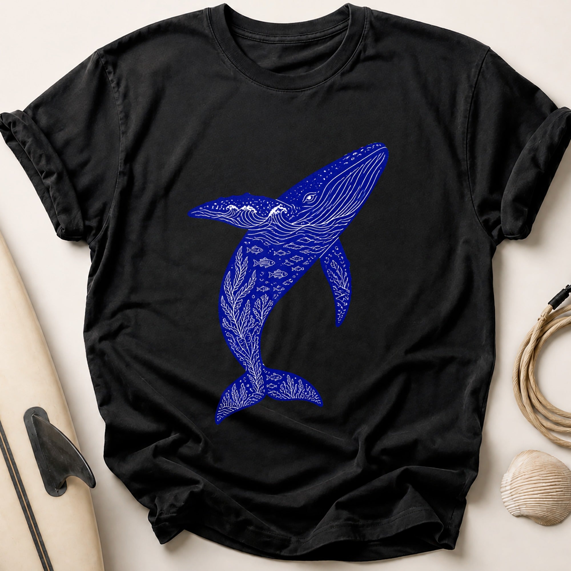 Whale Ocean Marine Art Tee - Black