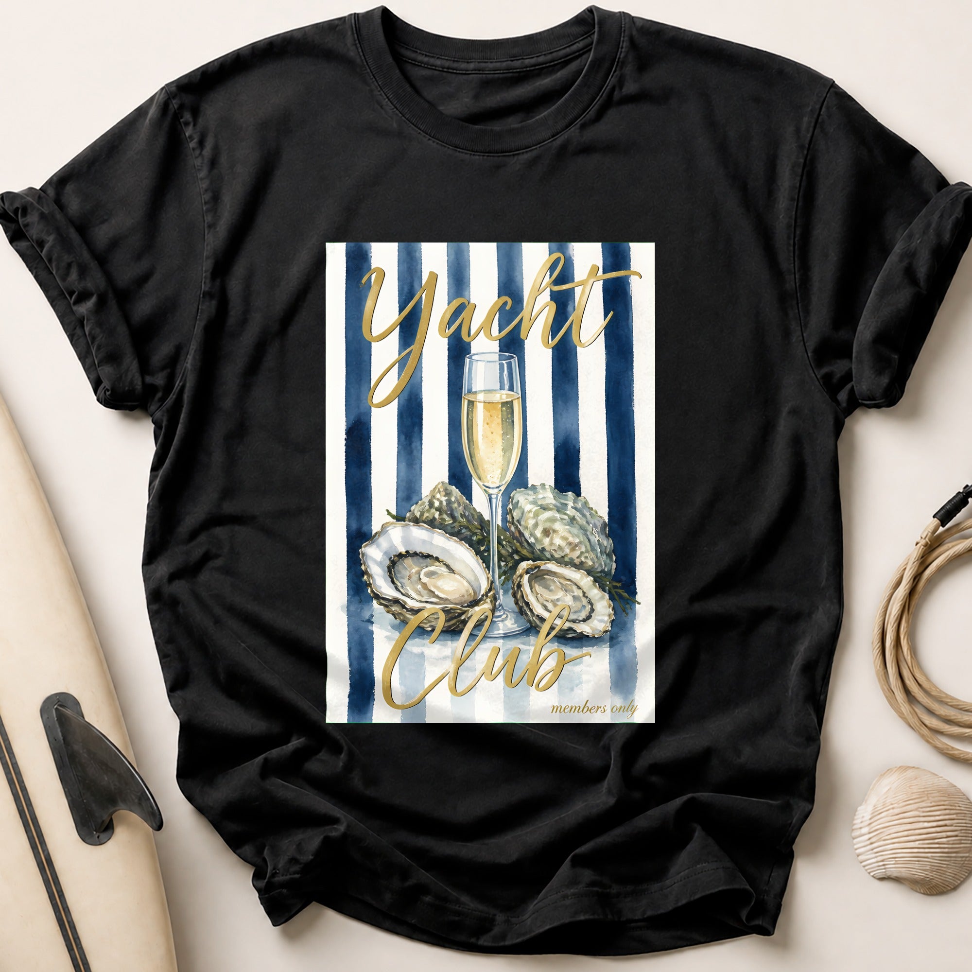 Yacht Club Champagne Oysters Members Tee - Black