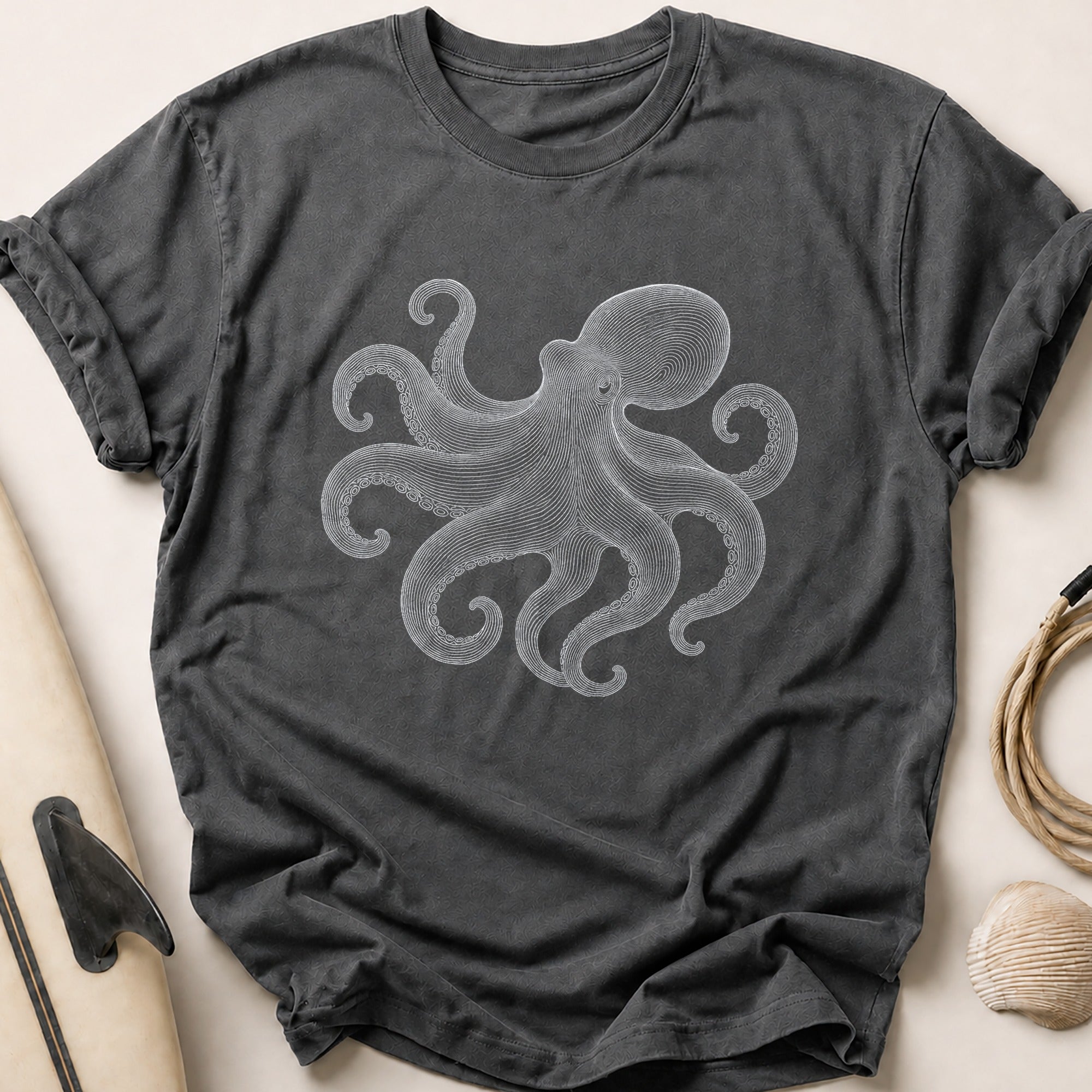 Flowing Octopus Tee - Charcoal
