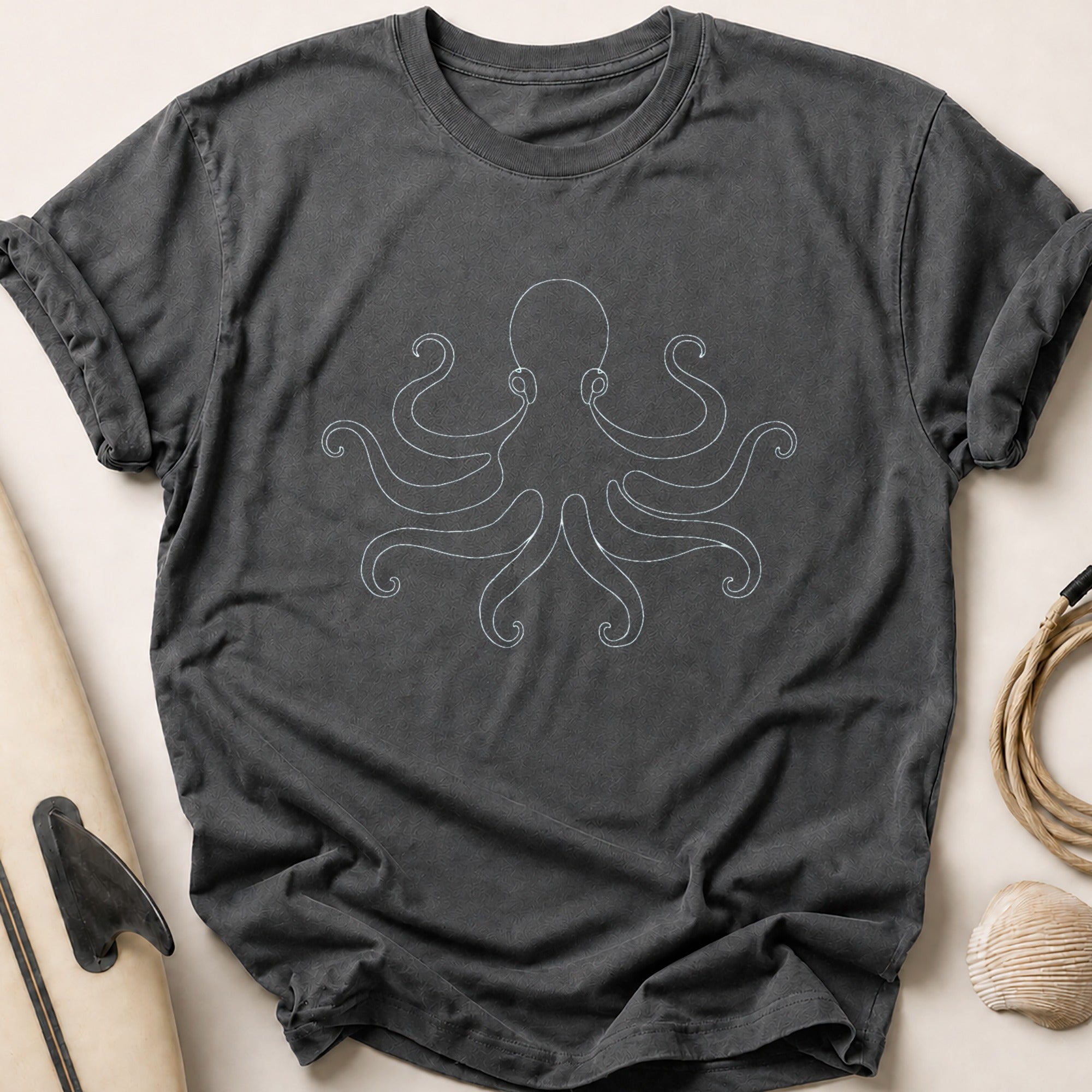 Single-Line Octopus Tee - Charcoal