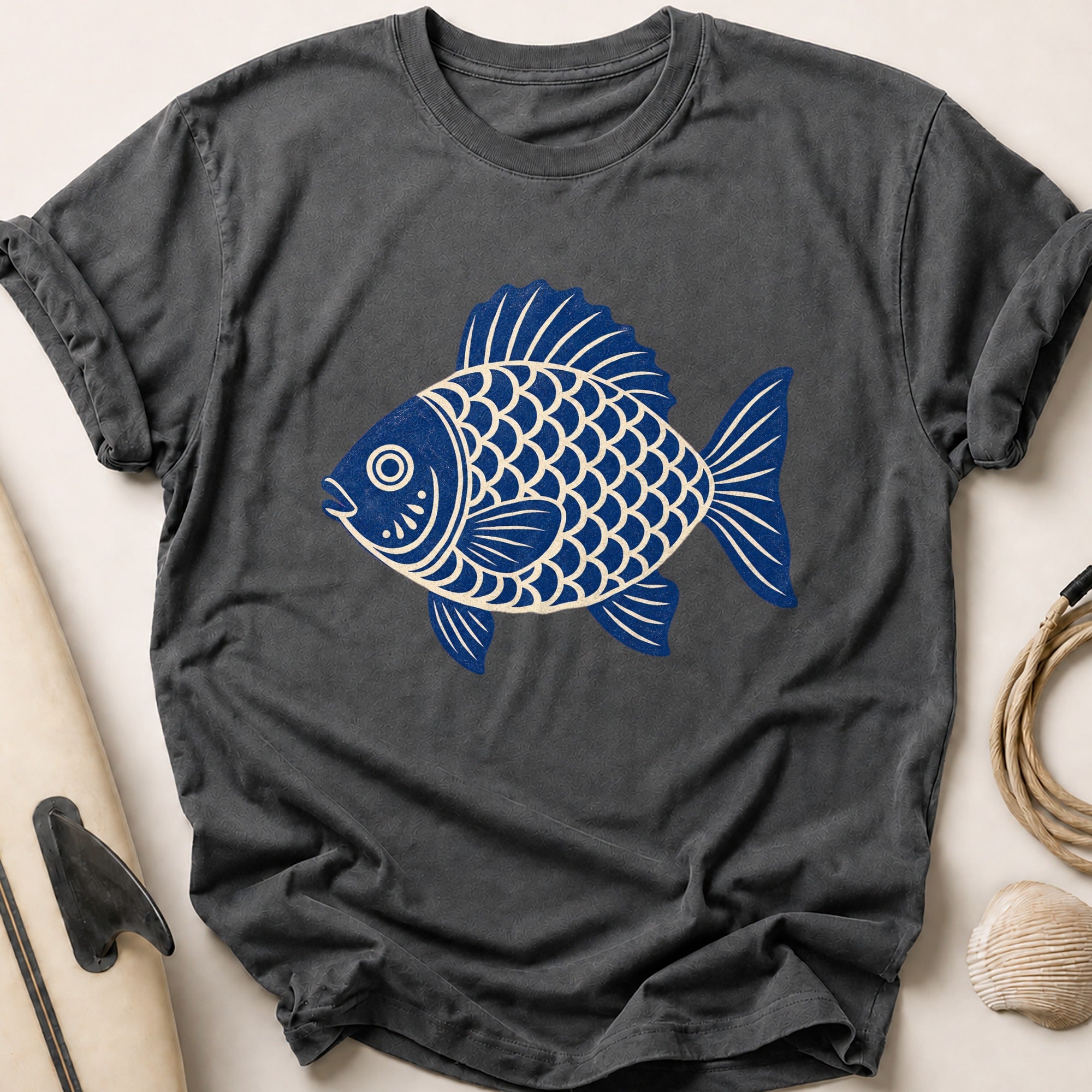 Stylised Fish Tee - Charcoal