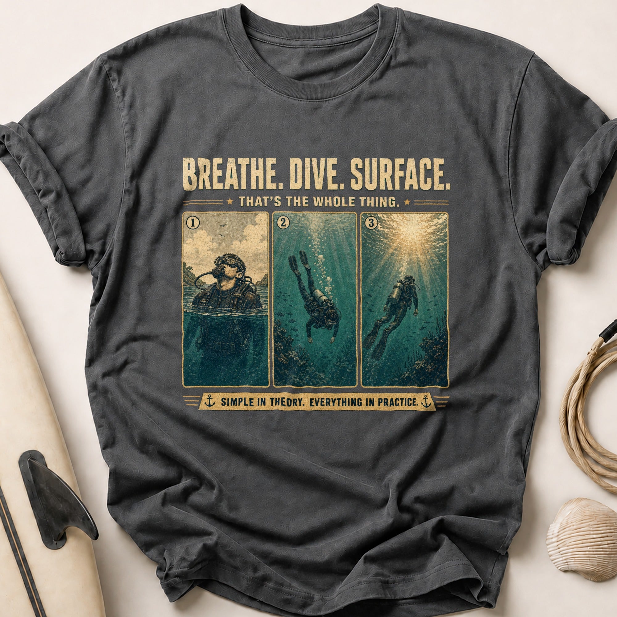 Breathe. Dive. Surface Tee - Charcoal