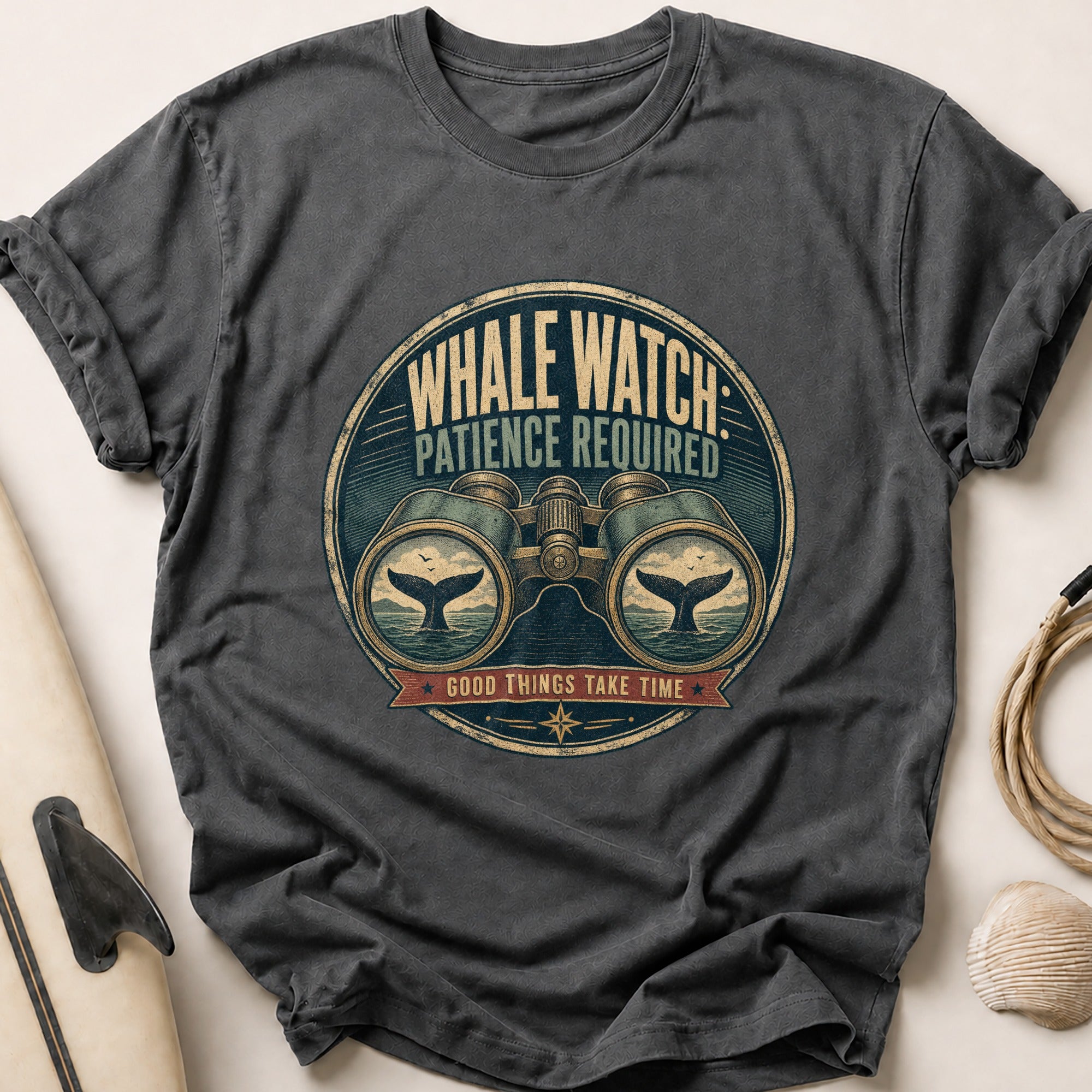Whale Watch Patience Required Tee - Charcoal