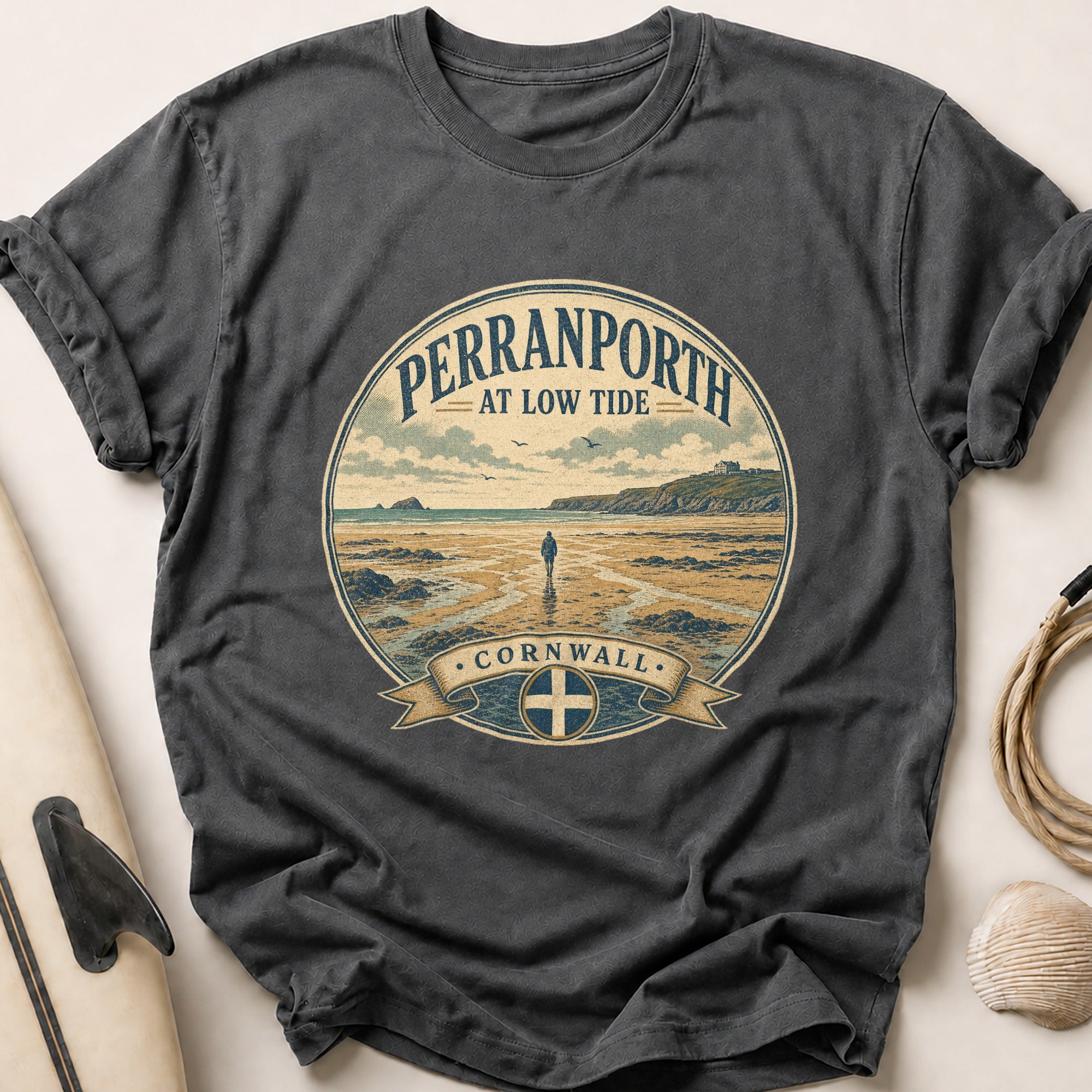 Perranporth at Low Tide Tee - Charcoal