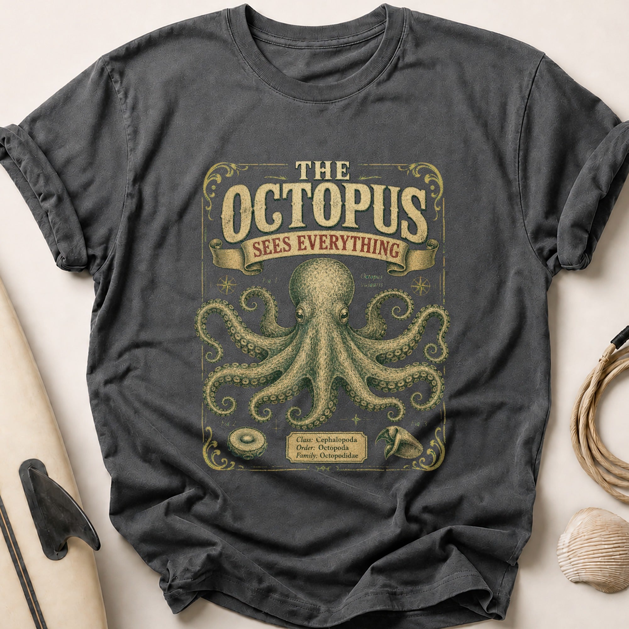 The Octopus Sees Everything Tee - Charcoal