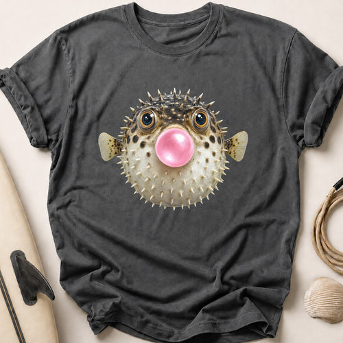 Bubble Blowing Pufferfish Tee - Charcoal