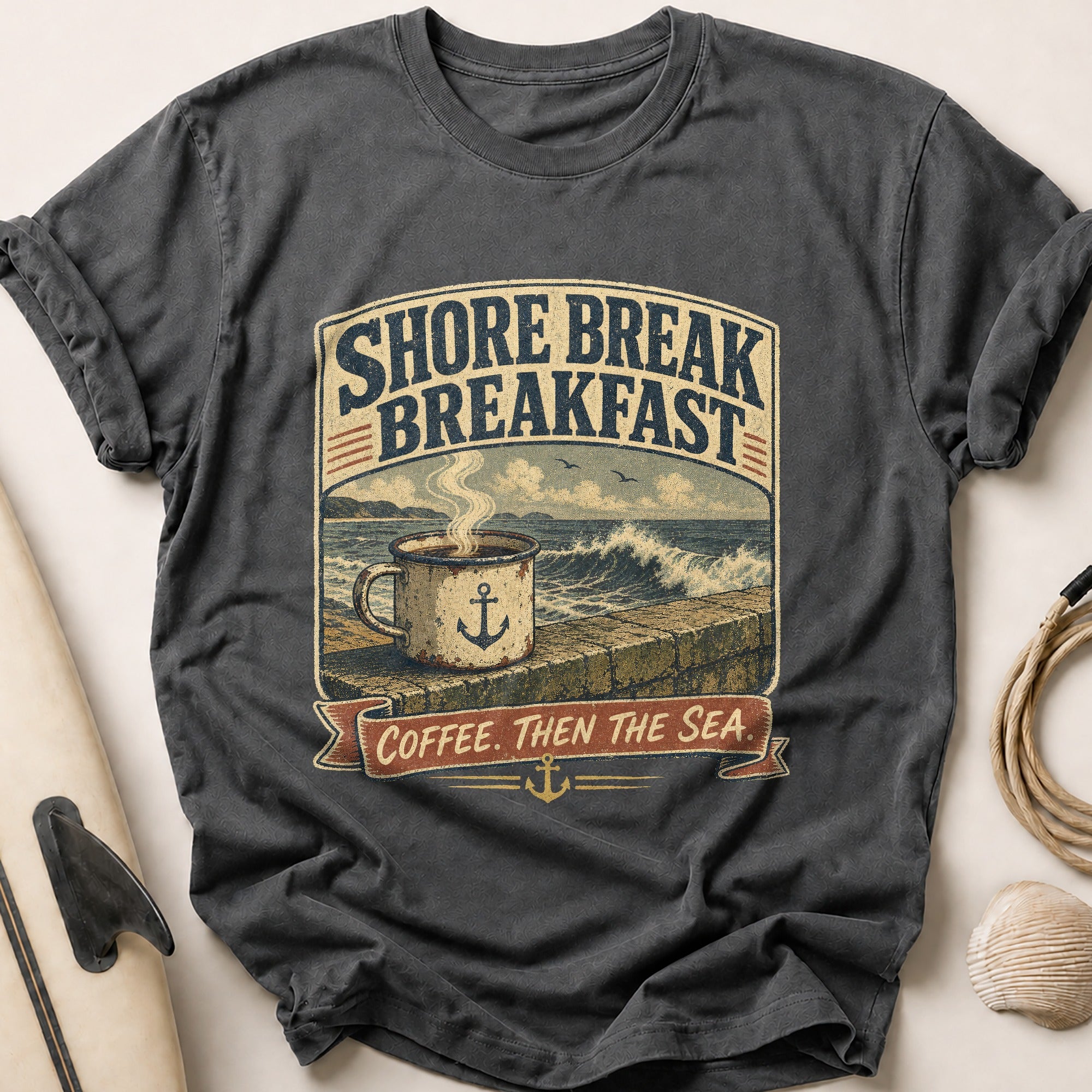 Coffee Then The Sea Tee - Charcoal