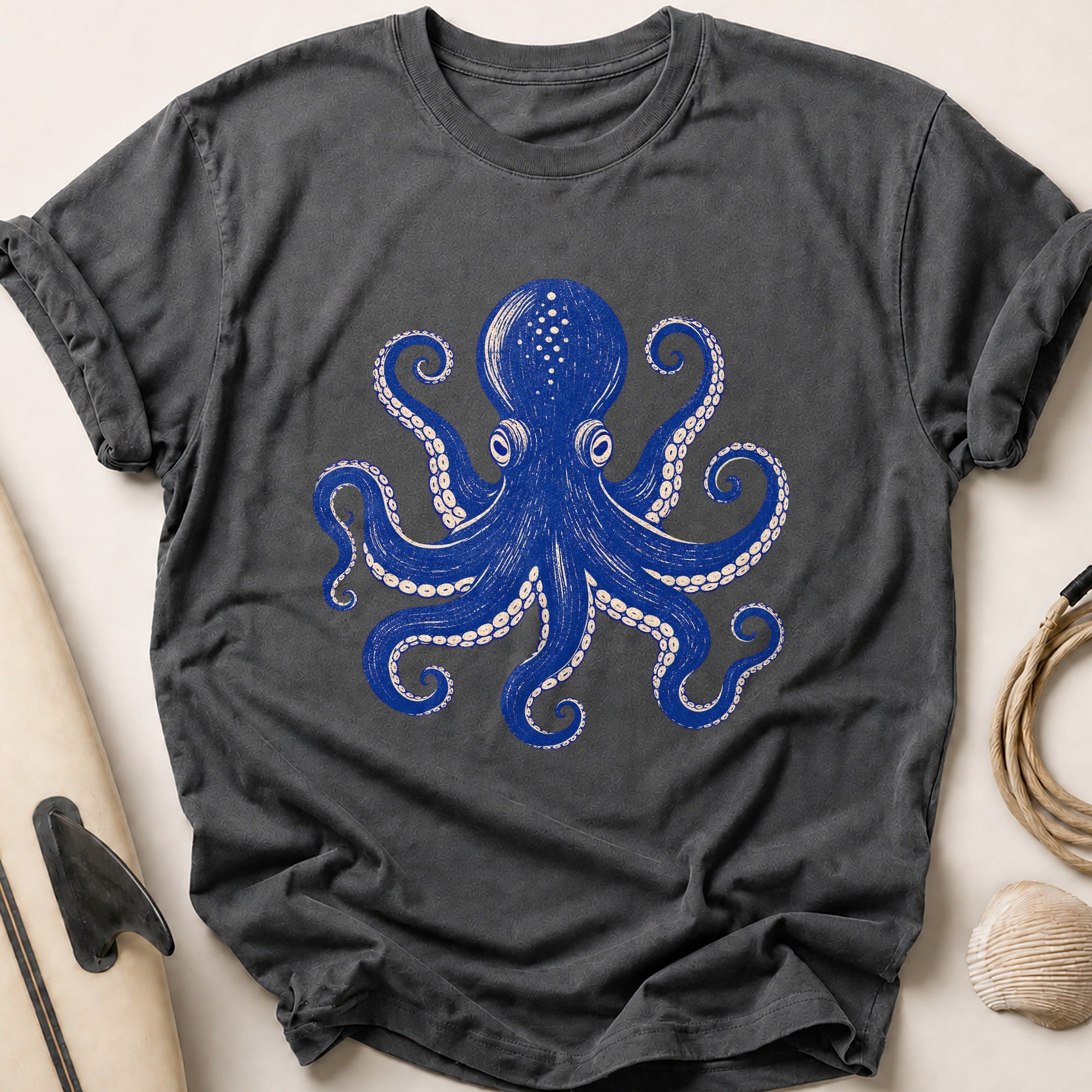Deep Blue Octopus Tee - Charcoal