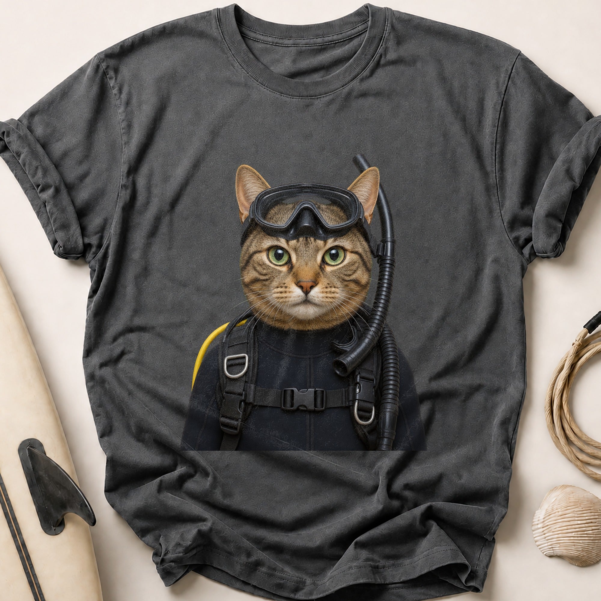 Diving Cat Tee - Charcoal