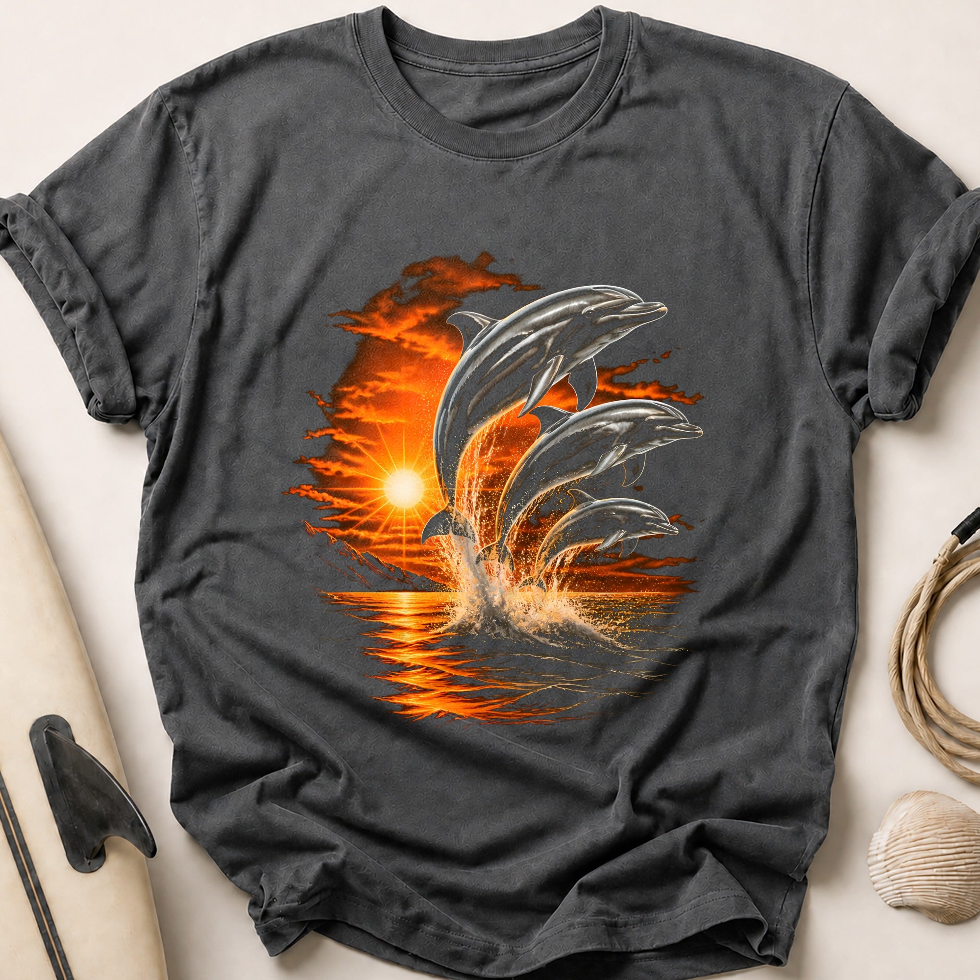 Dolphins Sunset Fire Tee - Charcoal